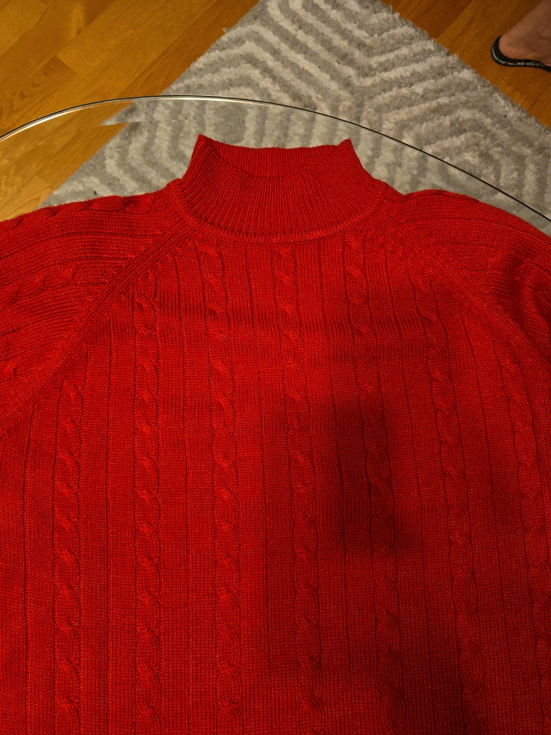 Red Cable Knit Mock Neck Sweater