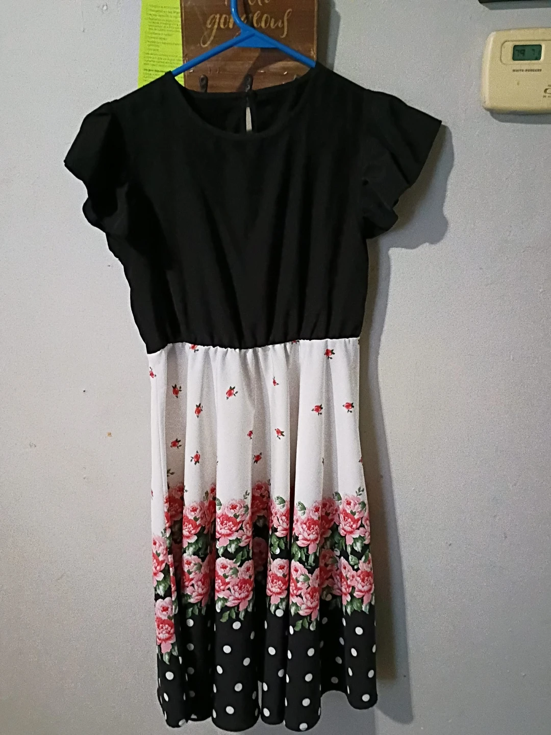Black and White Floral Dress with Ruffle Sleeves