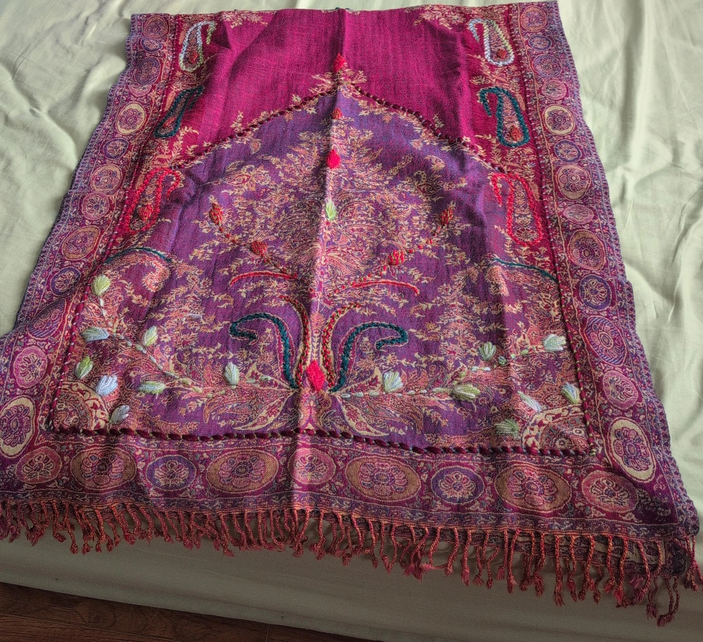 Embroidered Shawl Scarf with Fringe