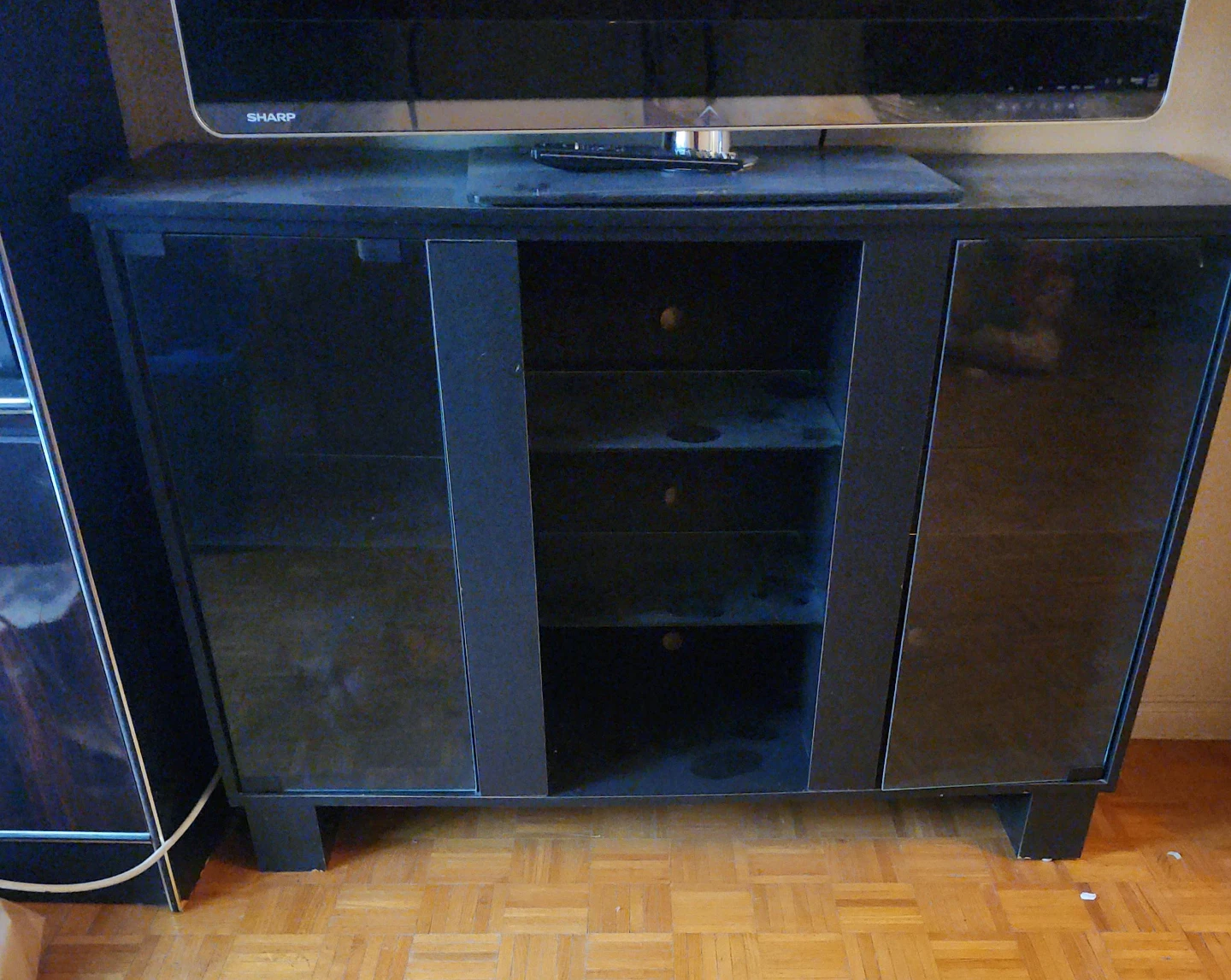 Black TV Stand with Glass Doors