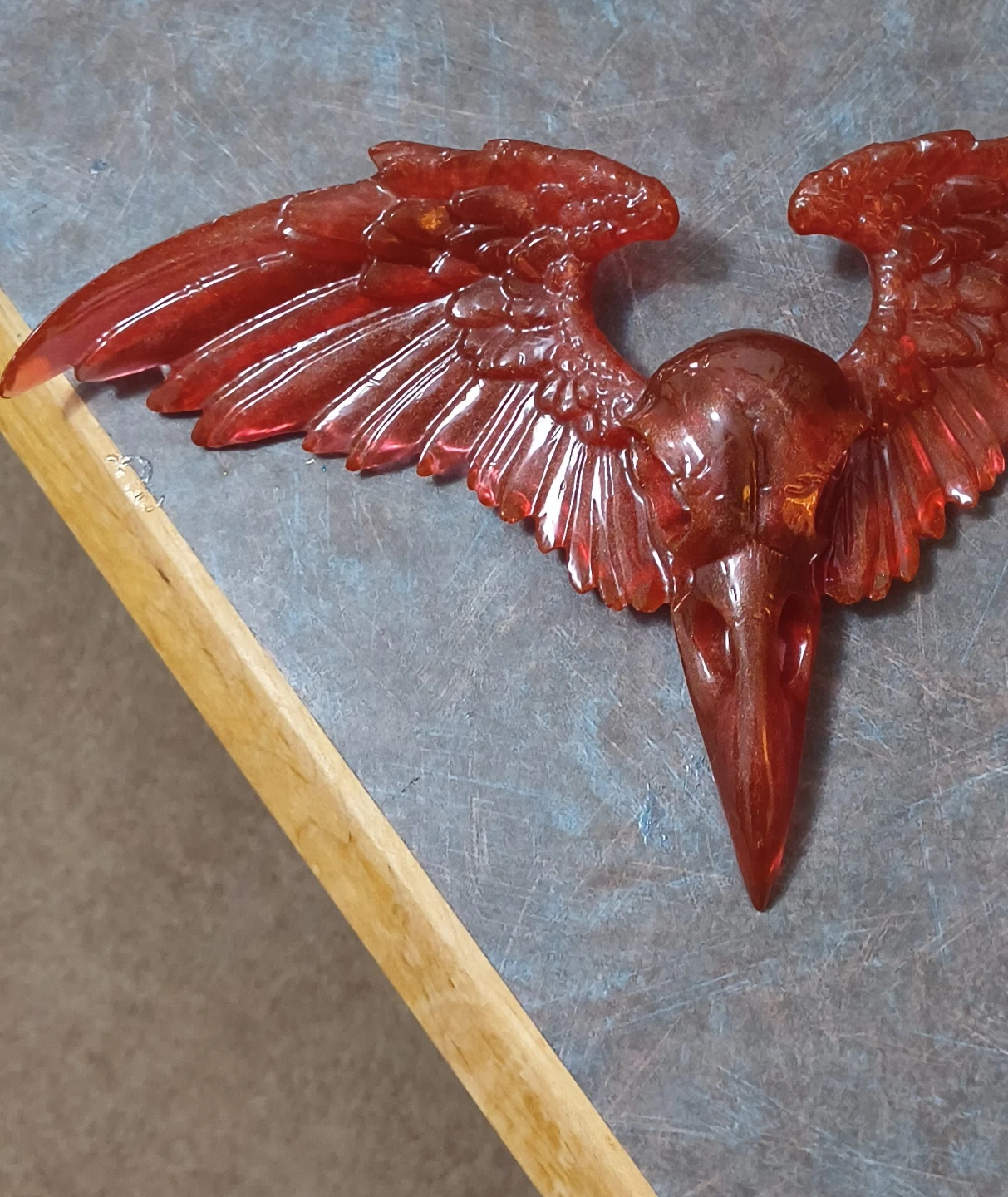 Red Raven Skull with Wings Resin Figurine