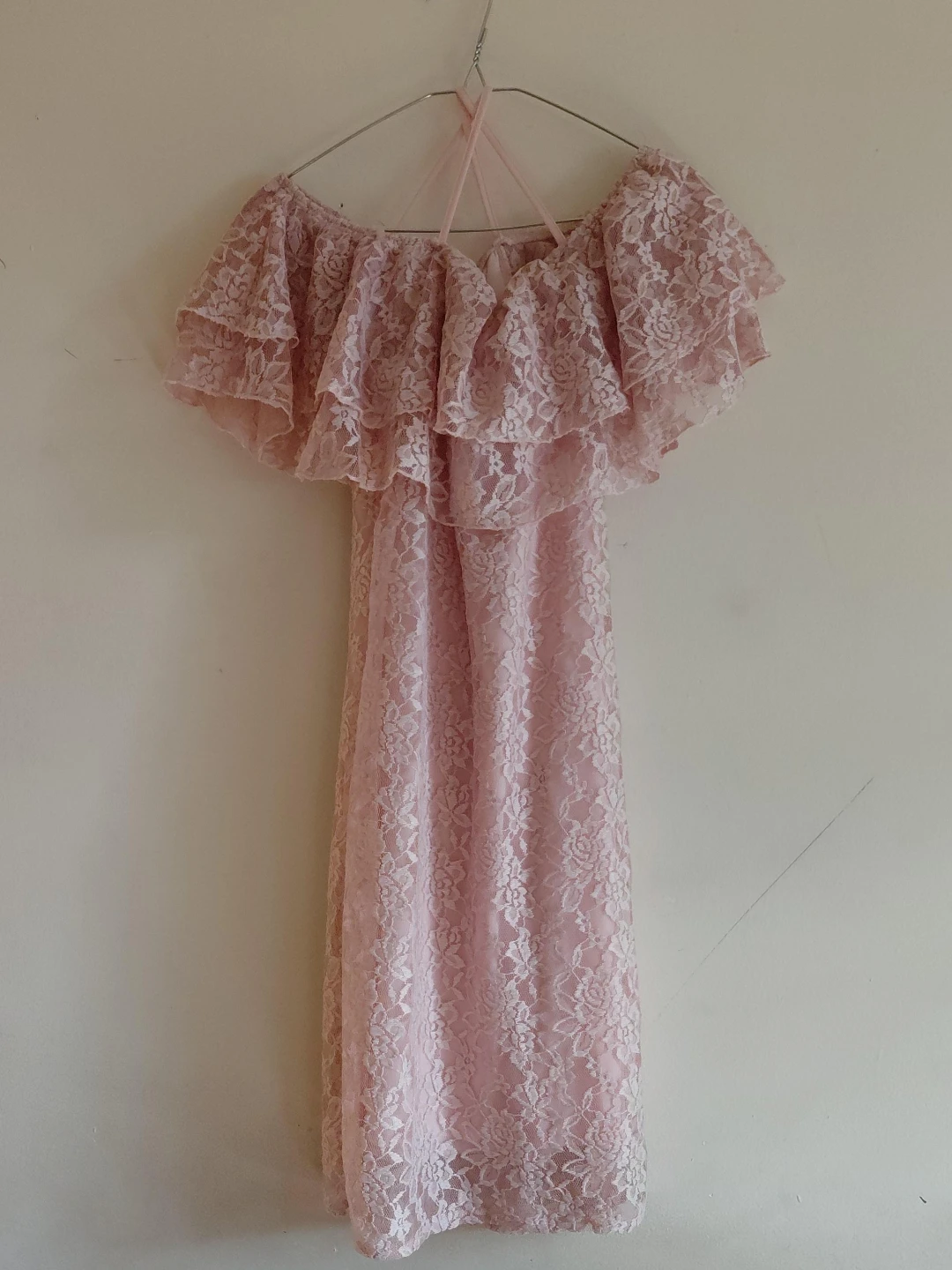 Pink Lace Off-the-Shoulder Maxi Dress