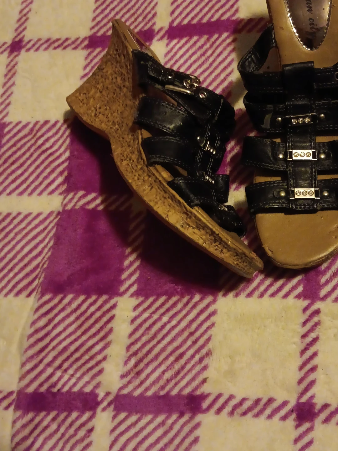 Black Wedge Sandals with Buckles