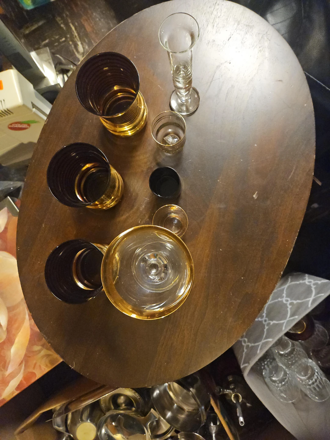 Set of 7 Amber and Gold Striped Glasses