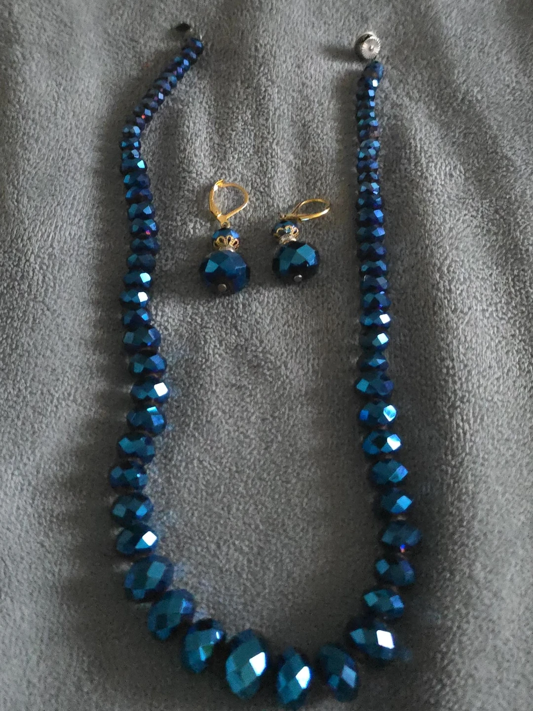Blue Beaded Necklace and Earring Set