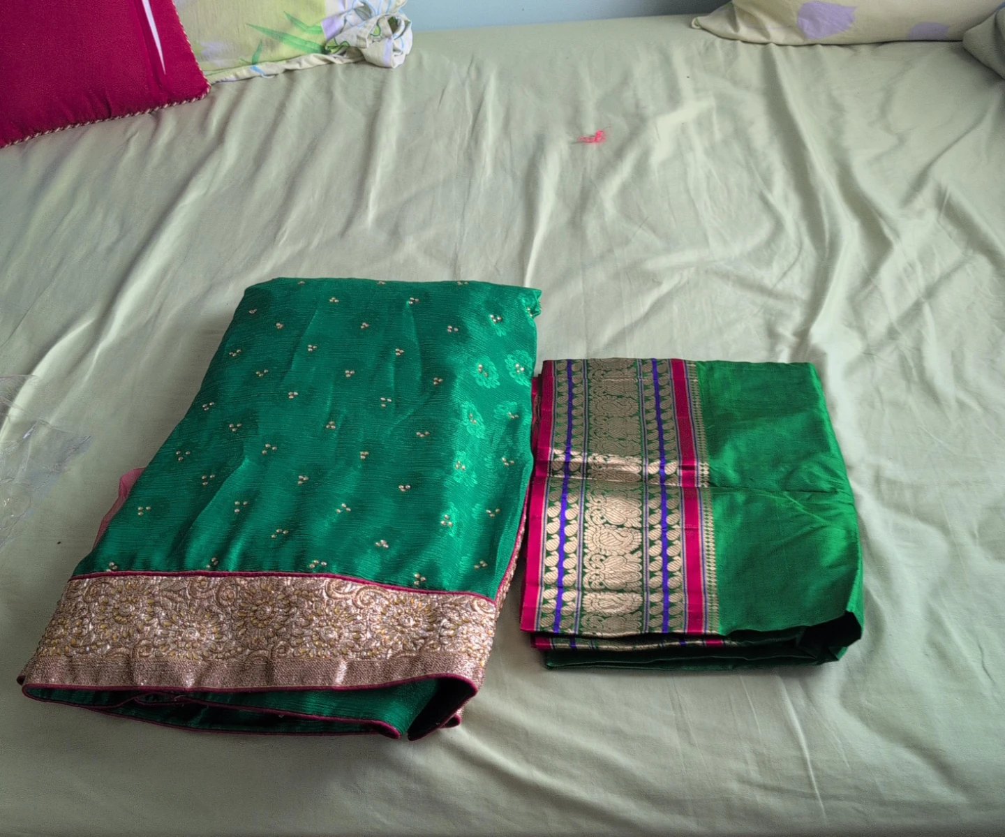 Green Saree with Gold Embellishments
