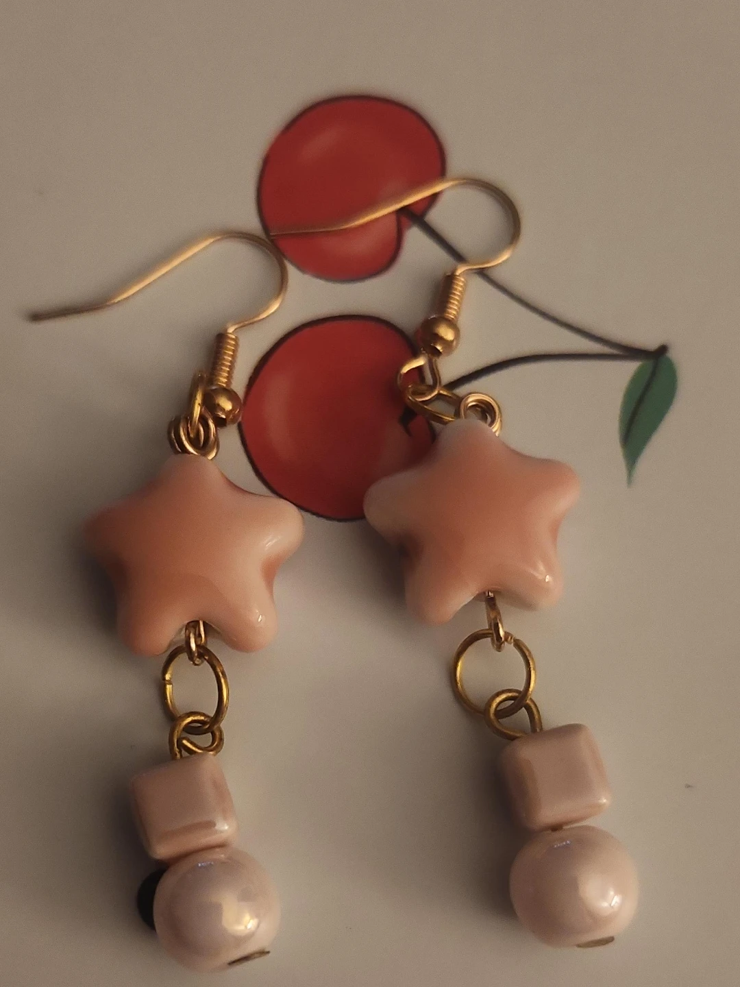 Pink Star and Bead Drop Earrings