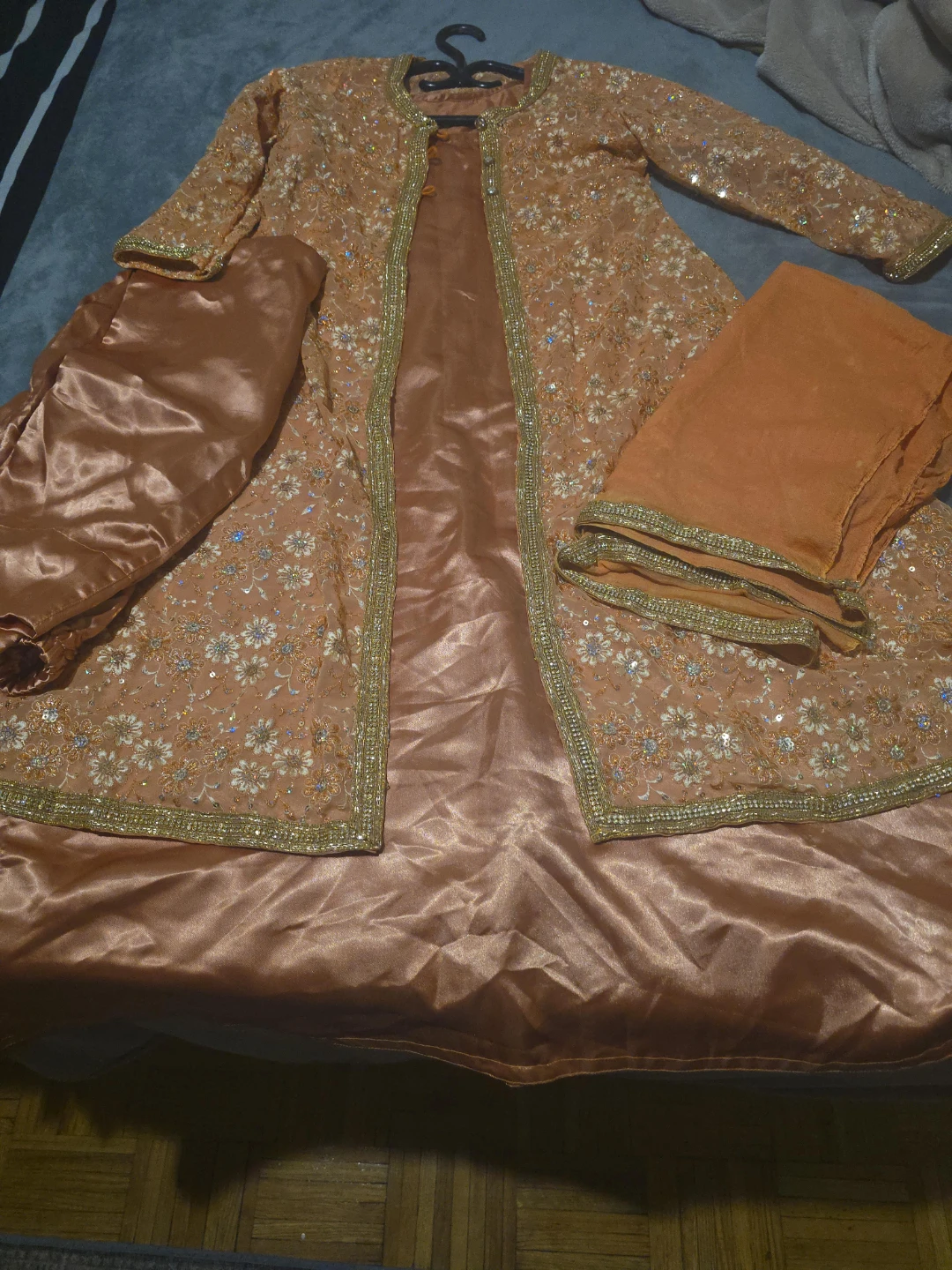 Women's Peach Embroidered Kurti with Pants and Dupatta