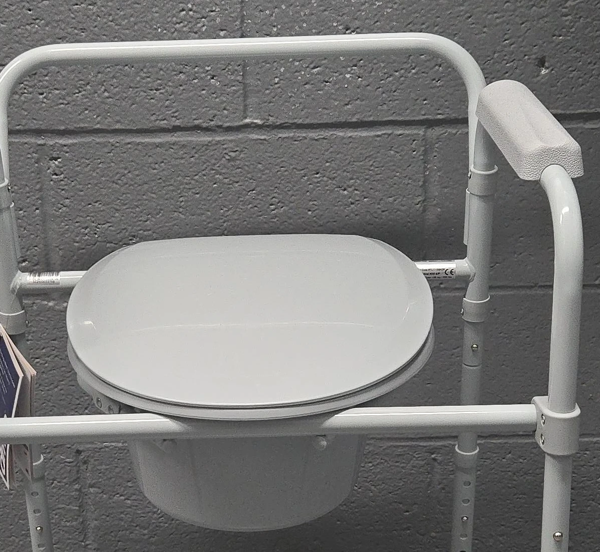 White Portable Commode Chair with Padded Arms