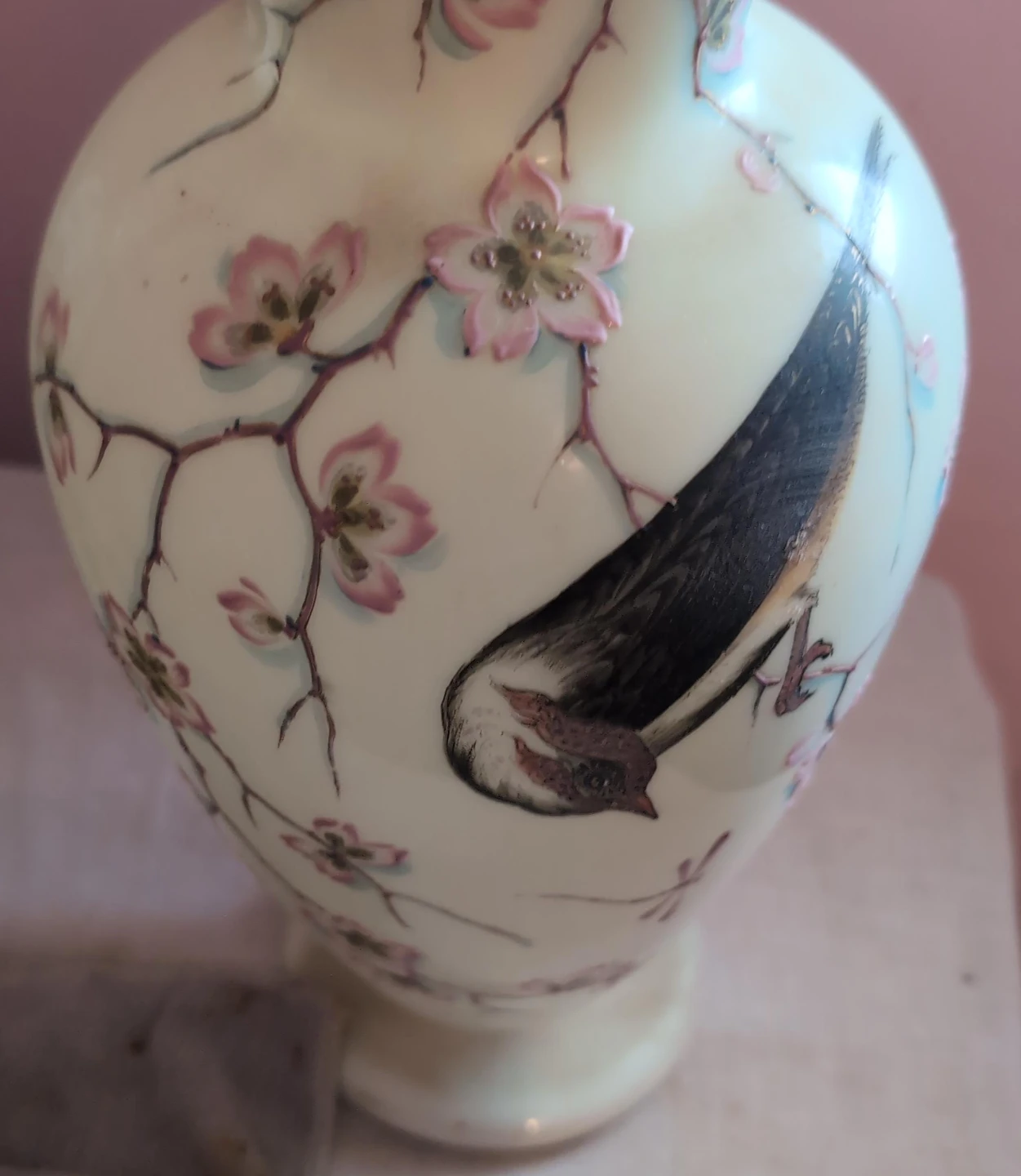 Decorative Vase with Bird and Cherry Blossoms