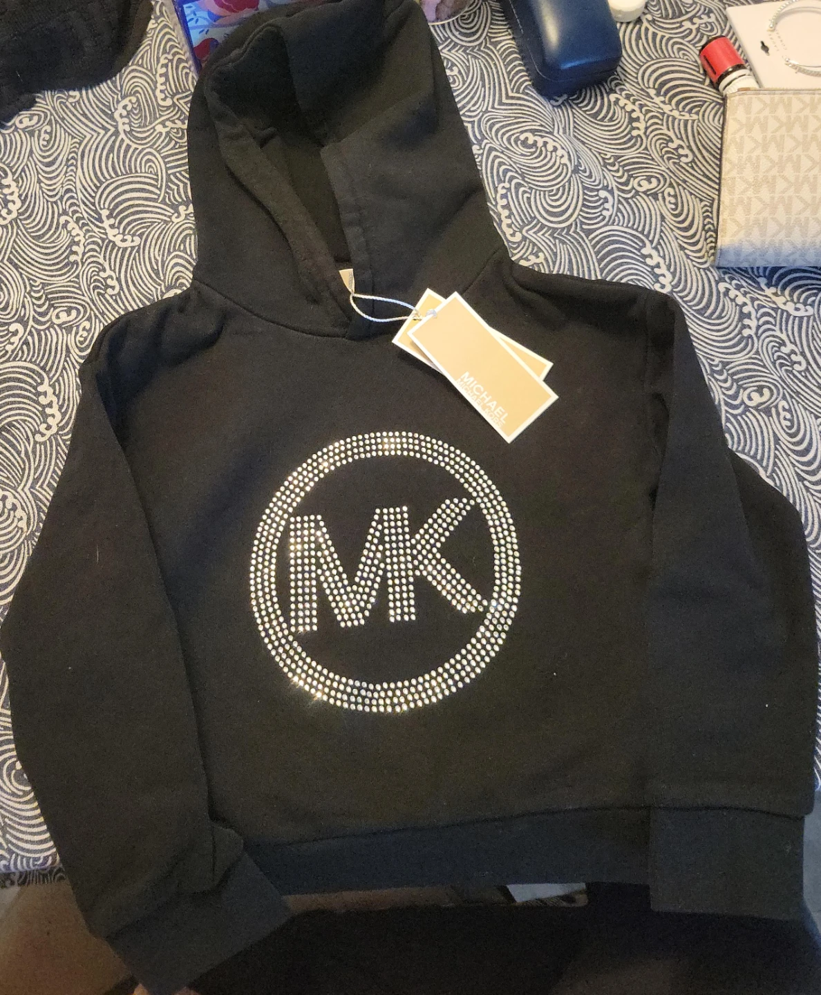 Michael Kors Black Hoodie with Rhinestone MK Logo