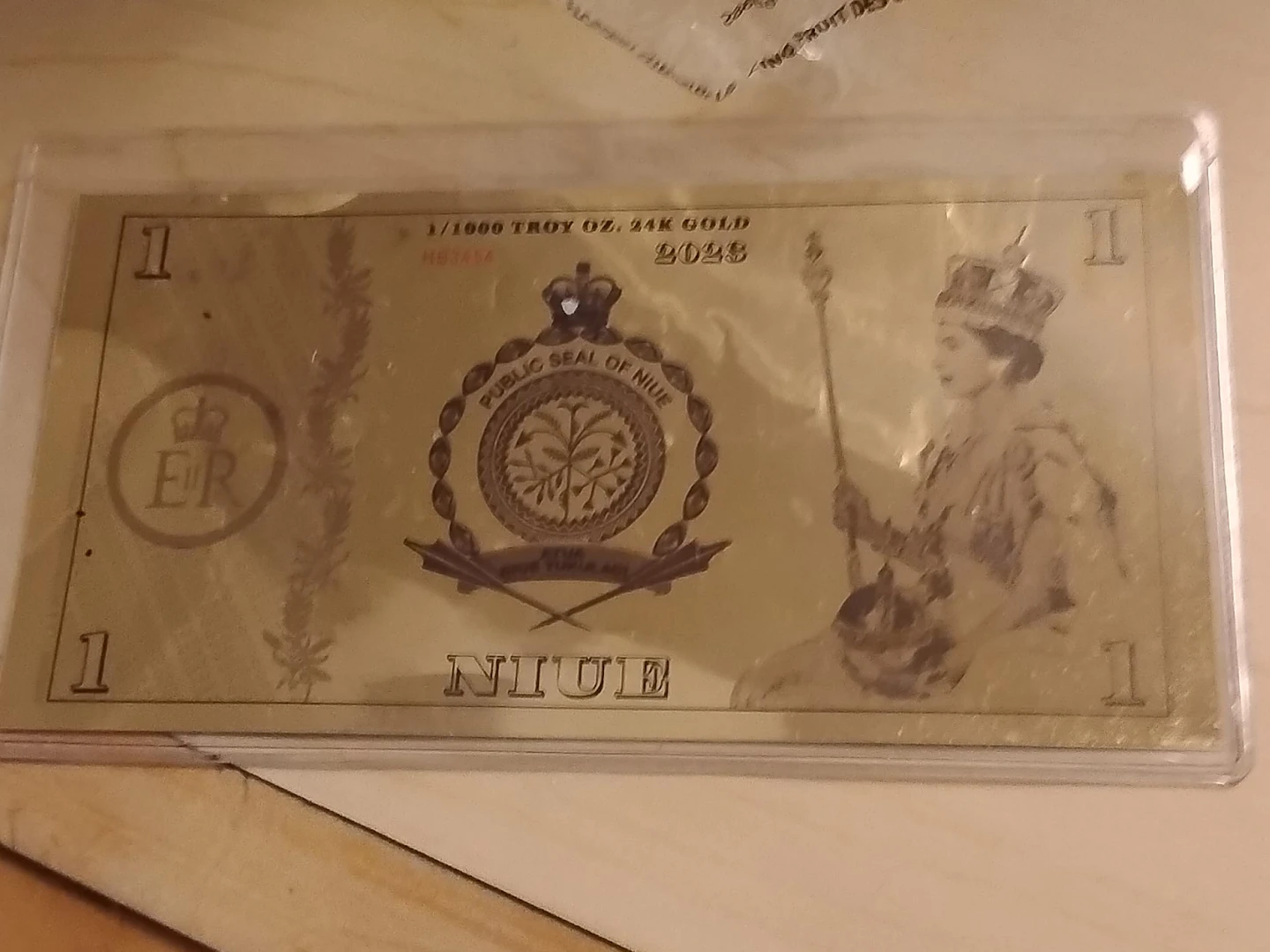 Niue 1/1000 Troy Oz 24K Gold Note
