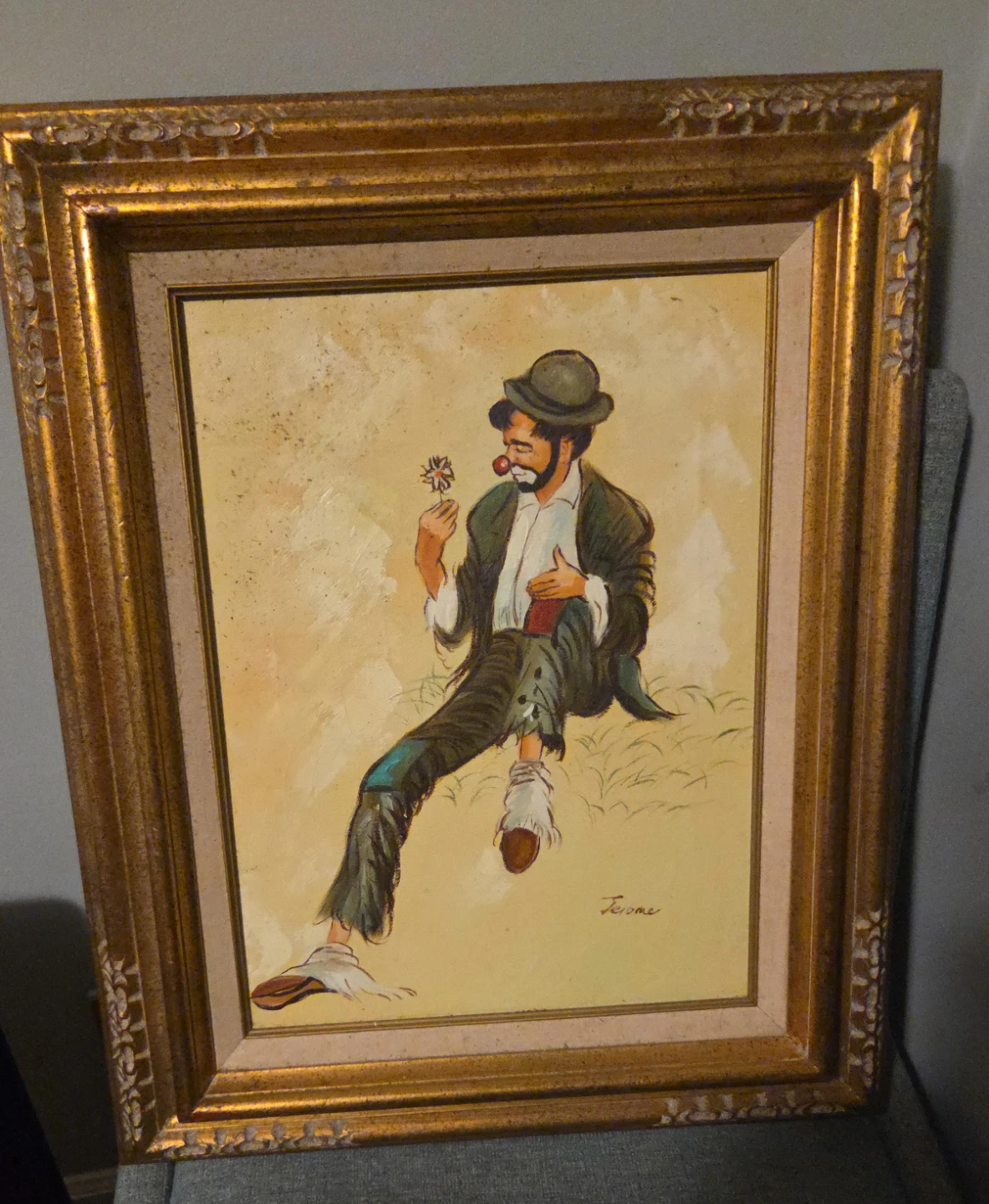 Vintage Framed Painting "Sad Clown" by Jerome