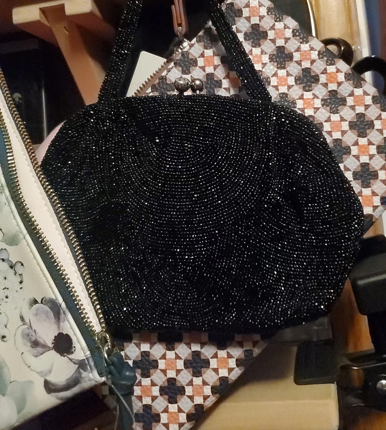 Black Beaded Evening Clutch Purse