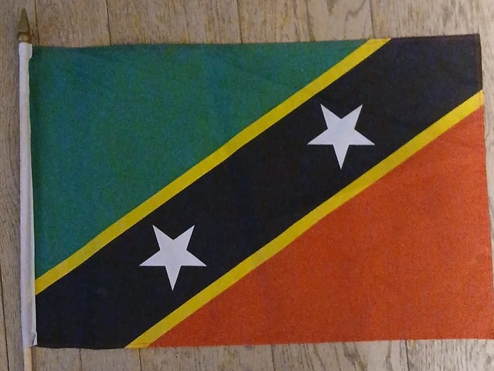 Saint Kitts and Nevis Flag with Wooden Pole