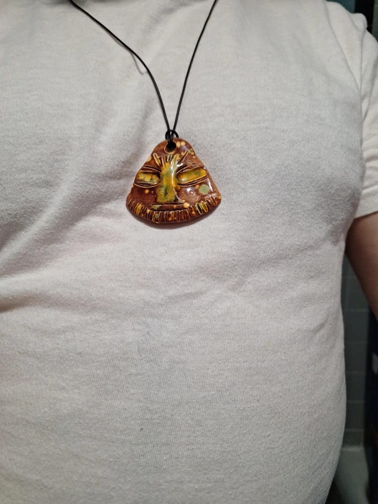 Tribal Face Ceramic Pendant Necklace