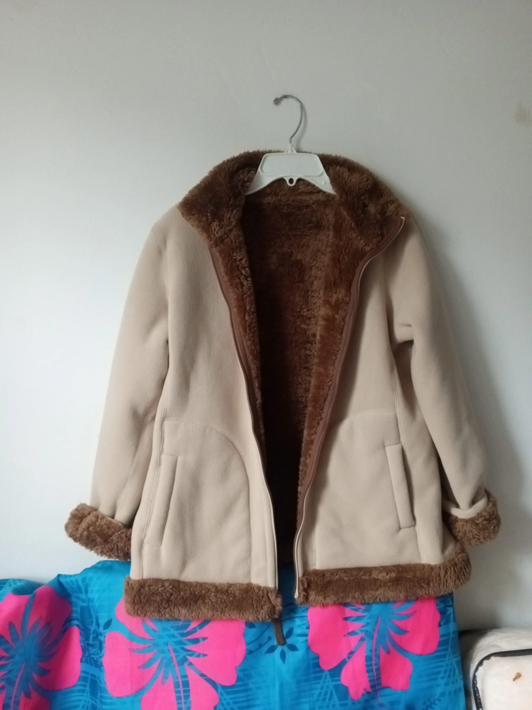 Women's Beige & Brown Reversible Sherpa Lined Jacket