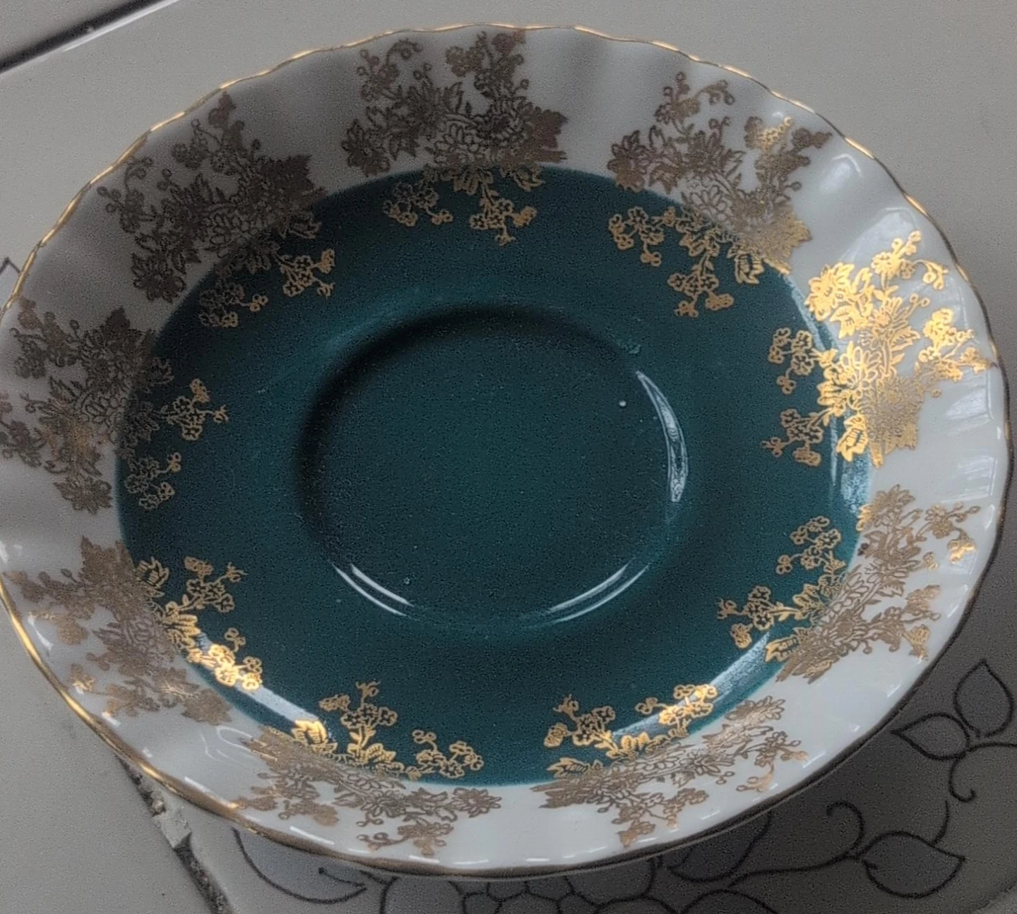 Vintage Teacup Saucer with Gold Floral Design