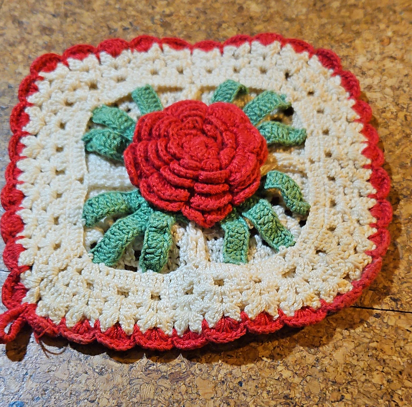 Handmade Crocheted Rose Potholder
