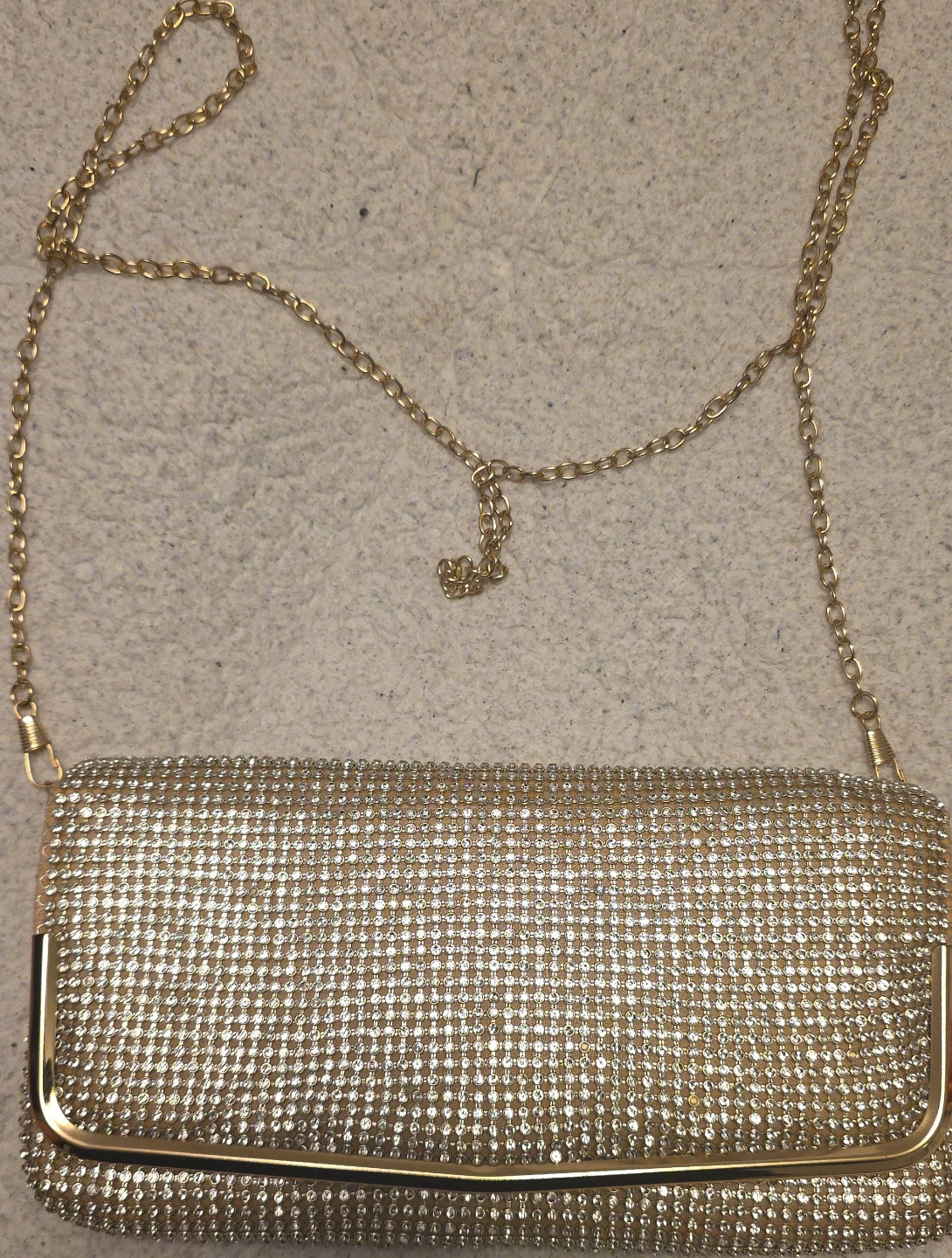 Gold Rhinestone Clutch Evening Bag with Chain