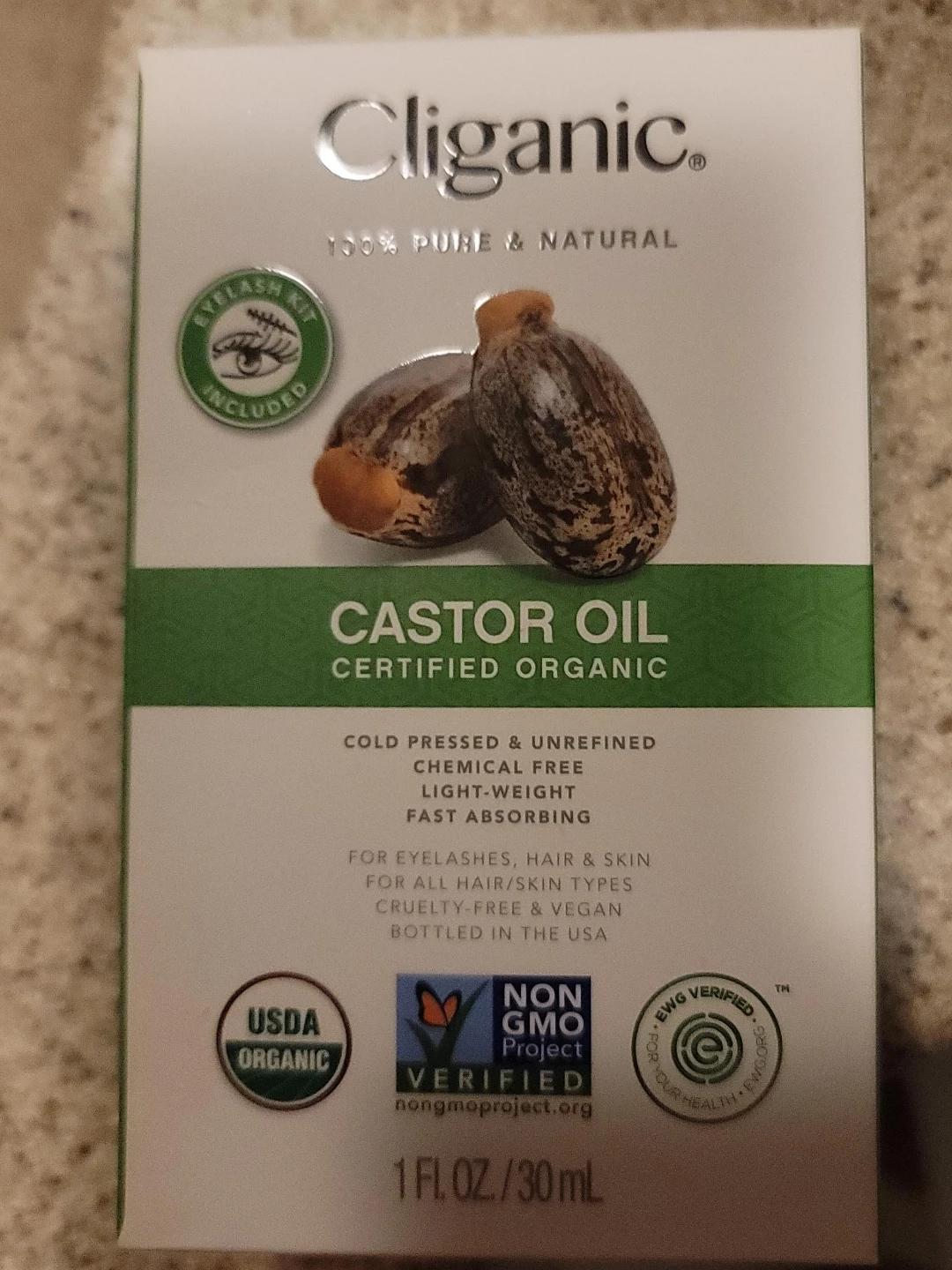 Cliganic Certified Organic Castor Oil 1 Fl Oz with Eyelash Kit