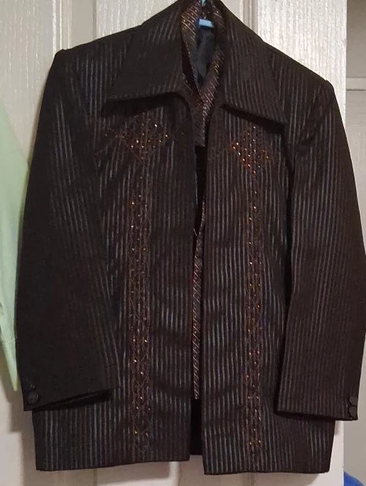 Men's Black Pinstripe Blazer with Embellishments