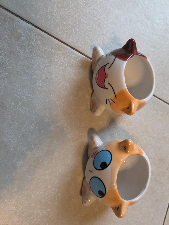 Set of 2 Ceramic Cat Planters / Holders