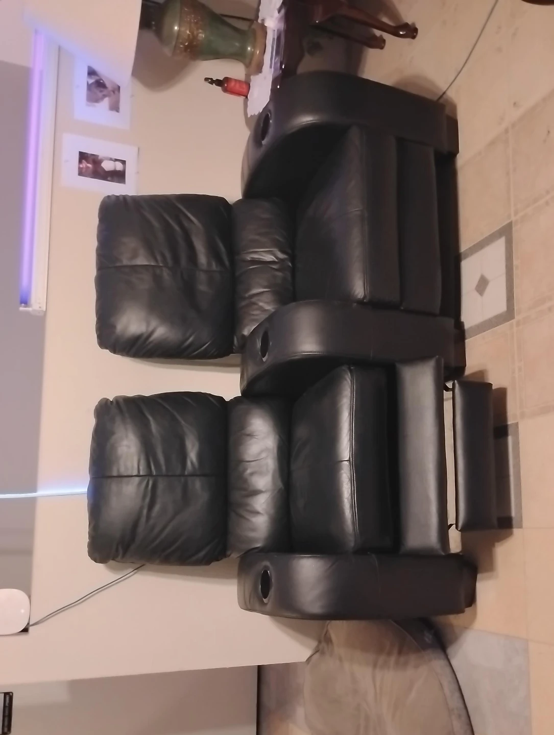 Black Leather Recliner Loveseat with Cup Holders - photo 2