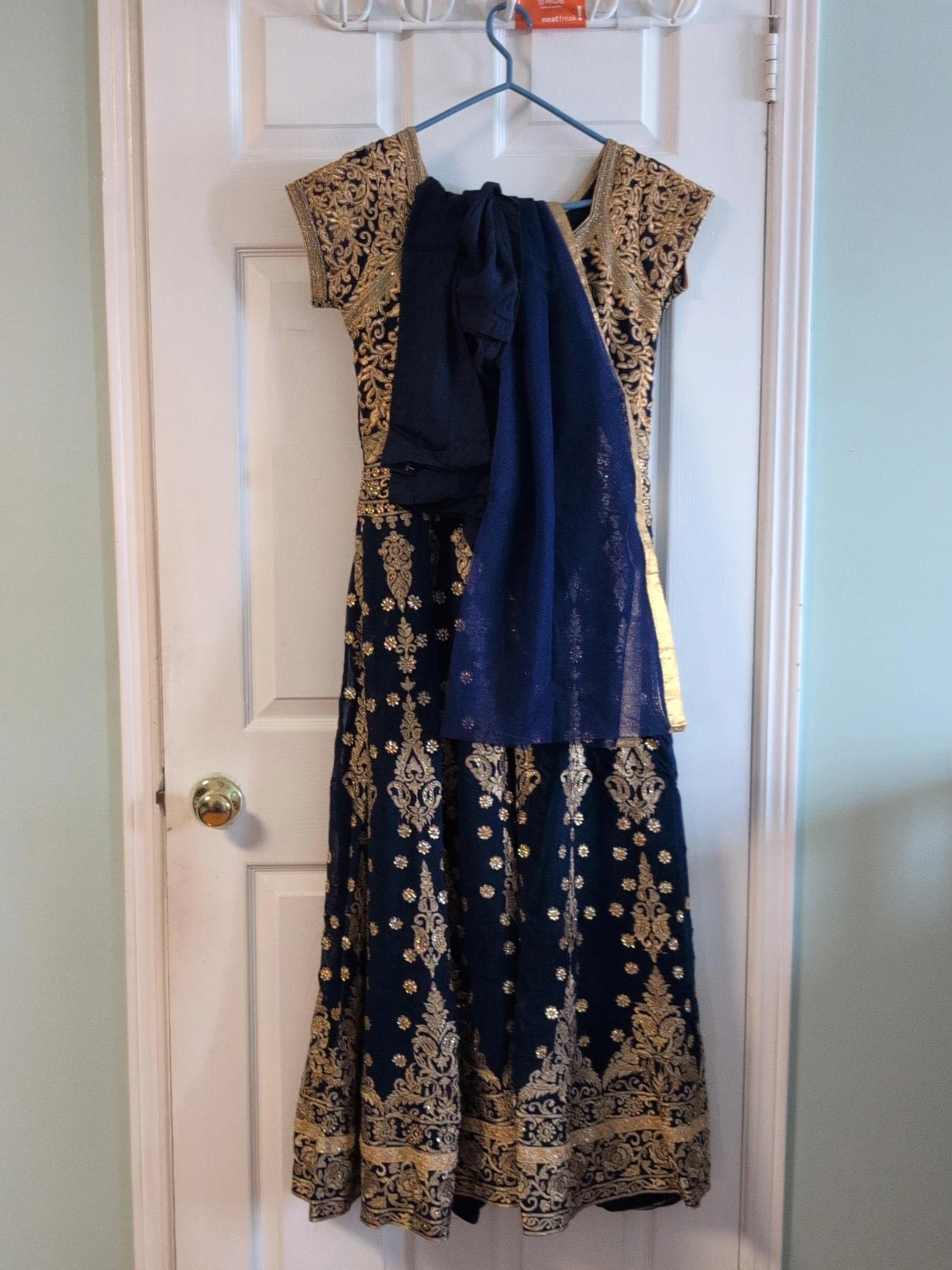 Navy and Gold Embroidered Anarkali Suit