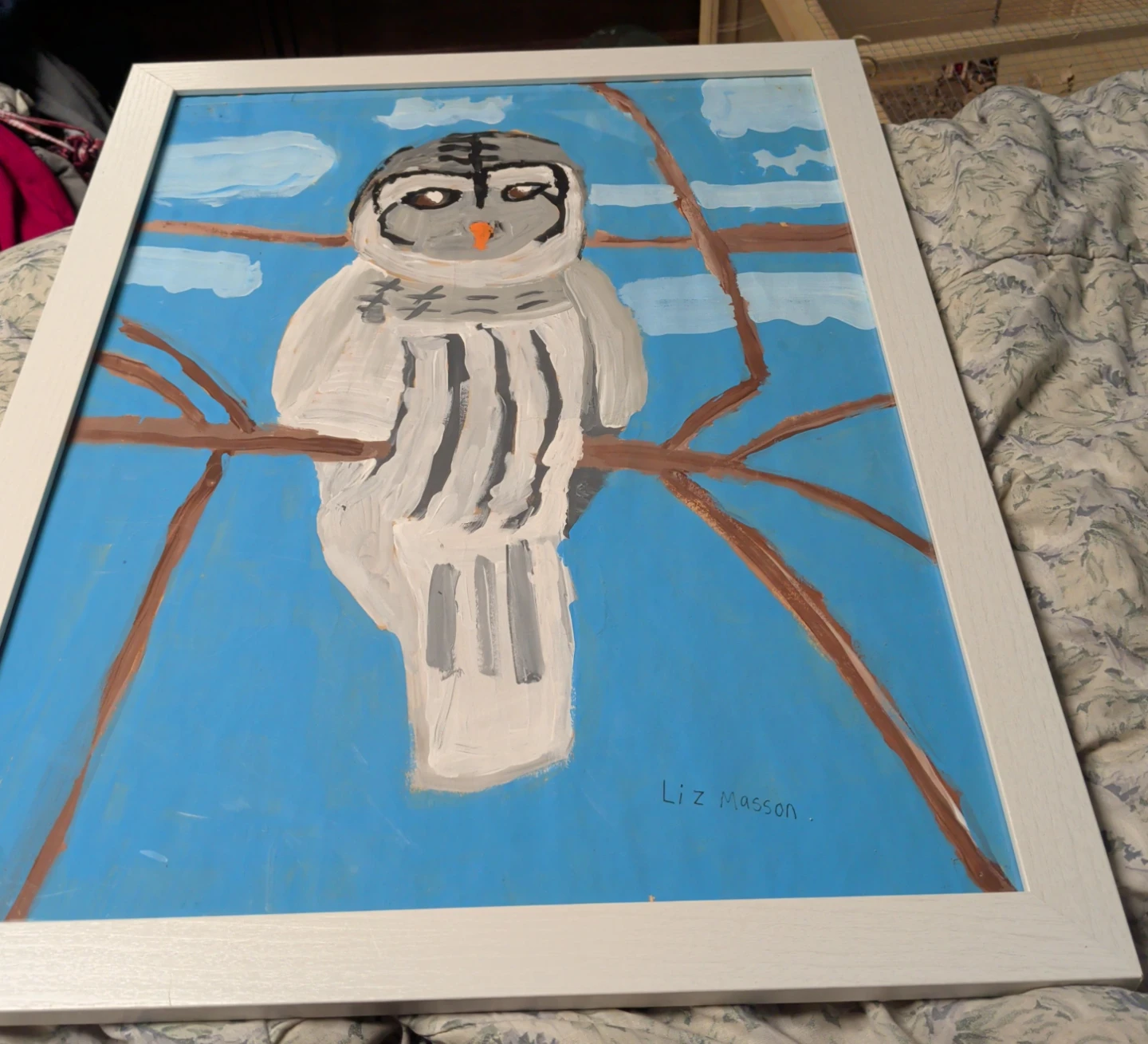 Framed Painting of an Owl by Liz Masson