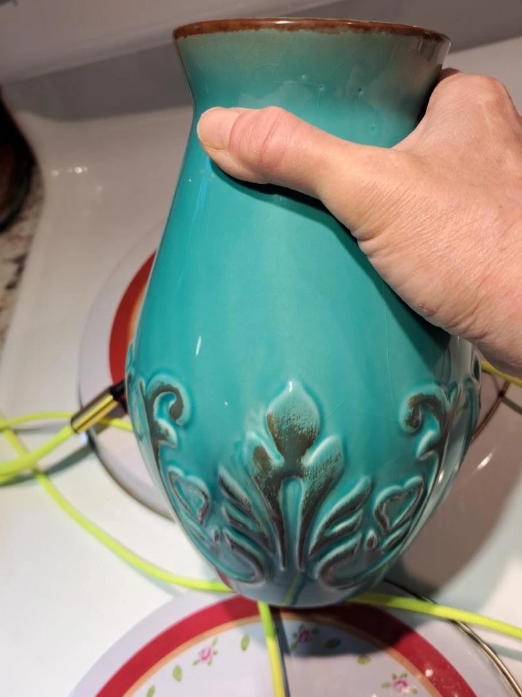 Turquoise Ceramic Vase with Embossed Design
