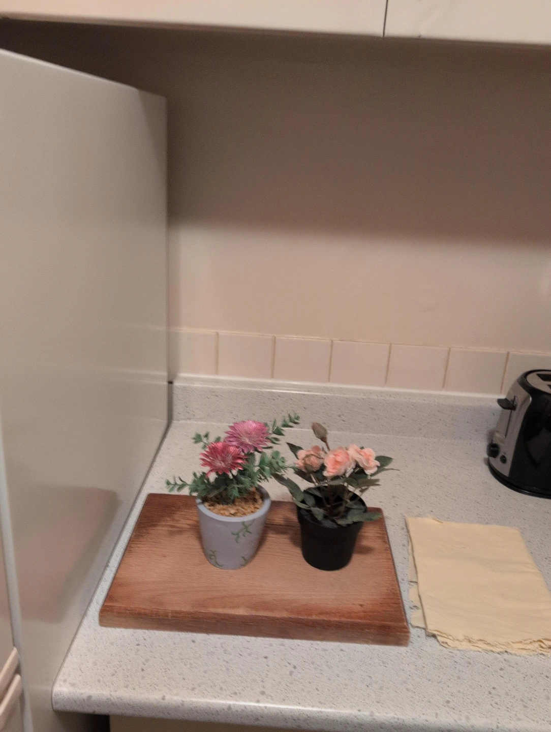 Artificial flowers in pots
