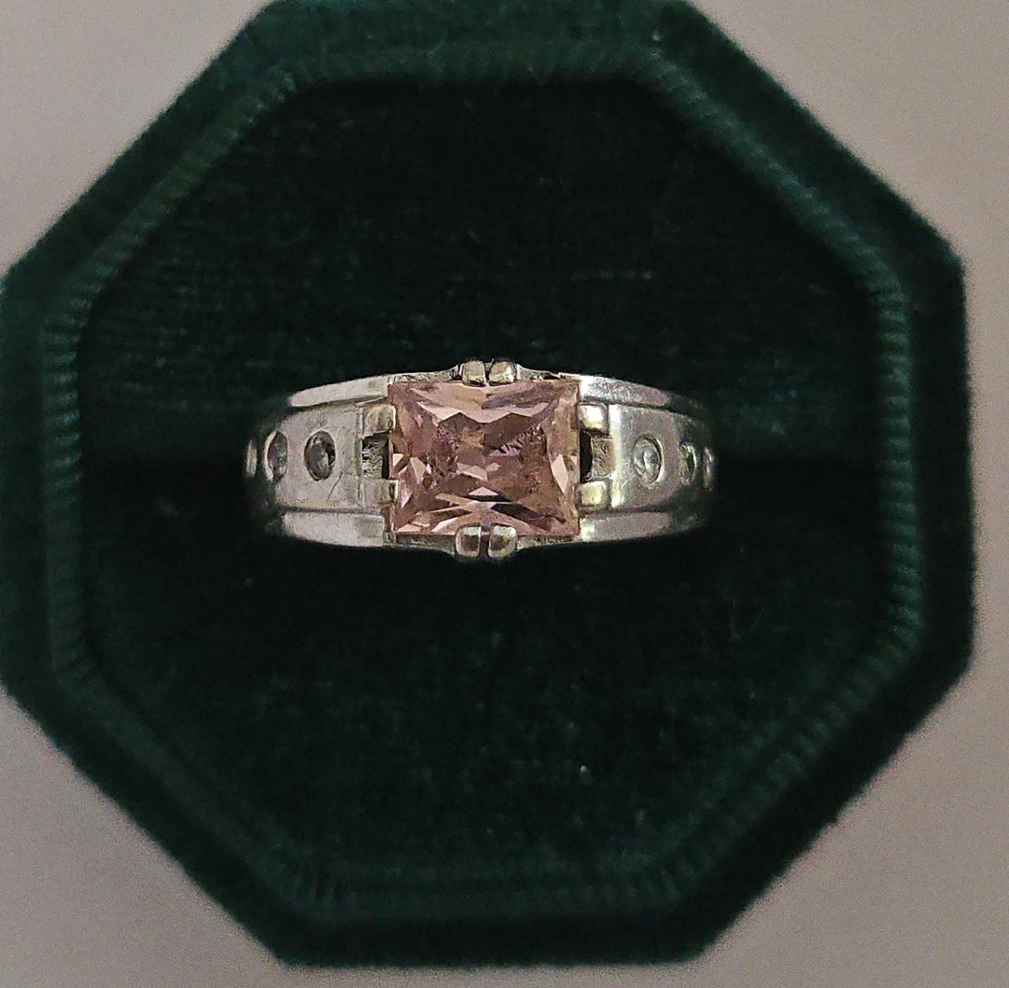 Sterling Silver Ring with Pink Square Stone