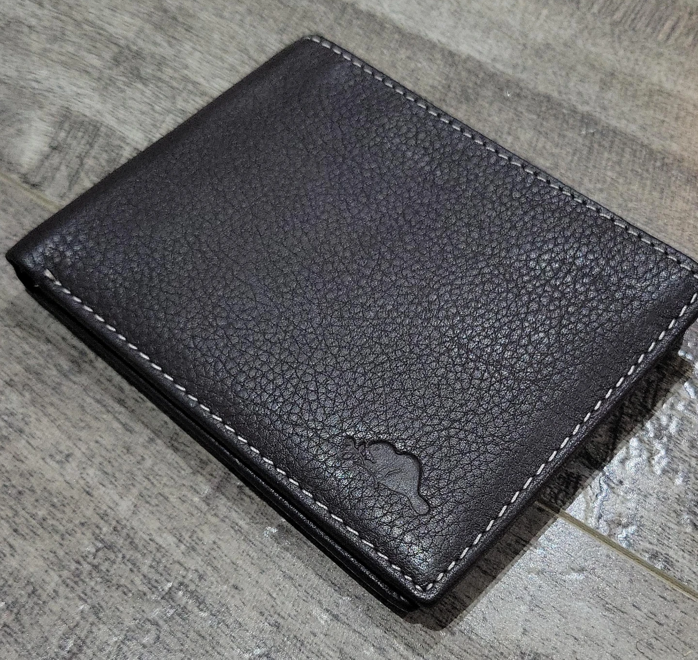Men's Black Leather Bifold Wallet with Embossed Logo