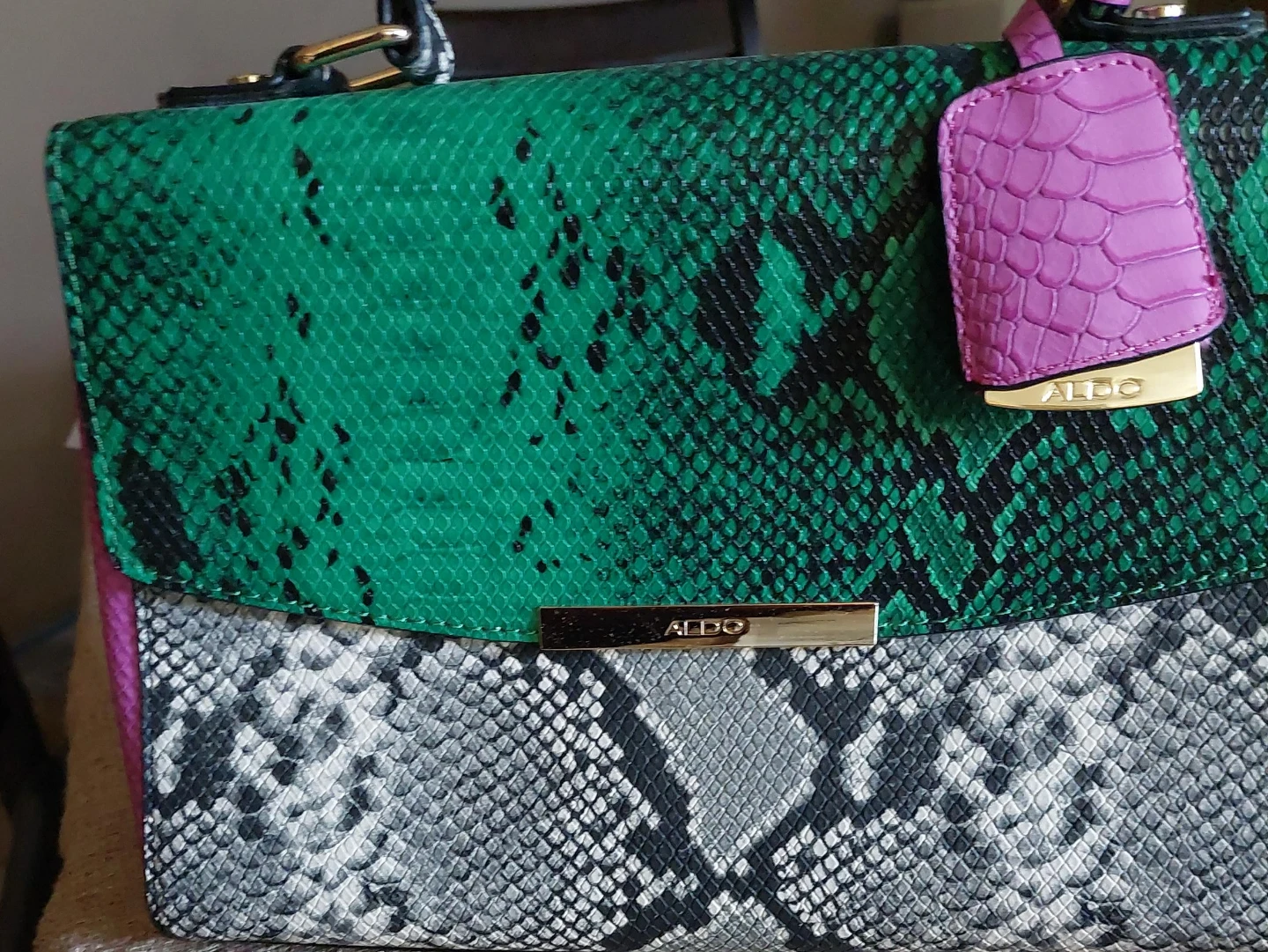 ALDO Snakeskin Crossbody Bag - Green, Grey, and Purple