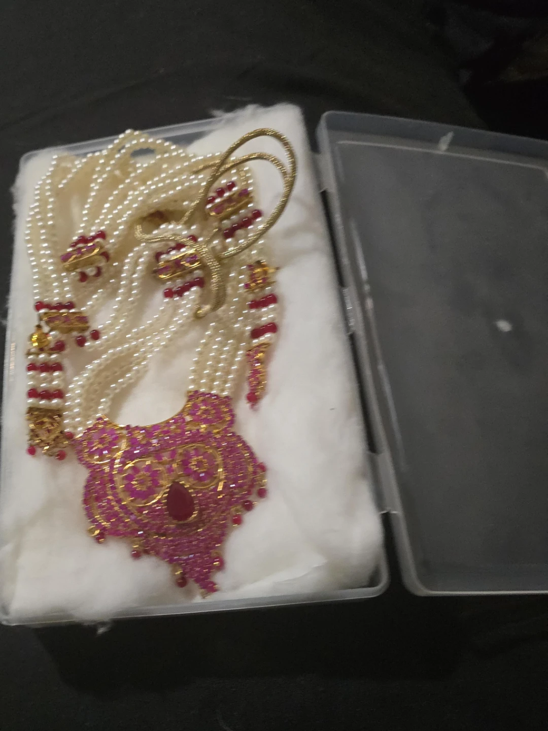 Pearl  and ruby  long Necklace  Set