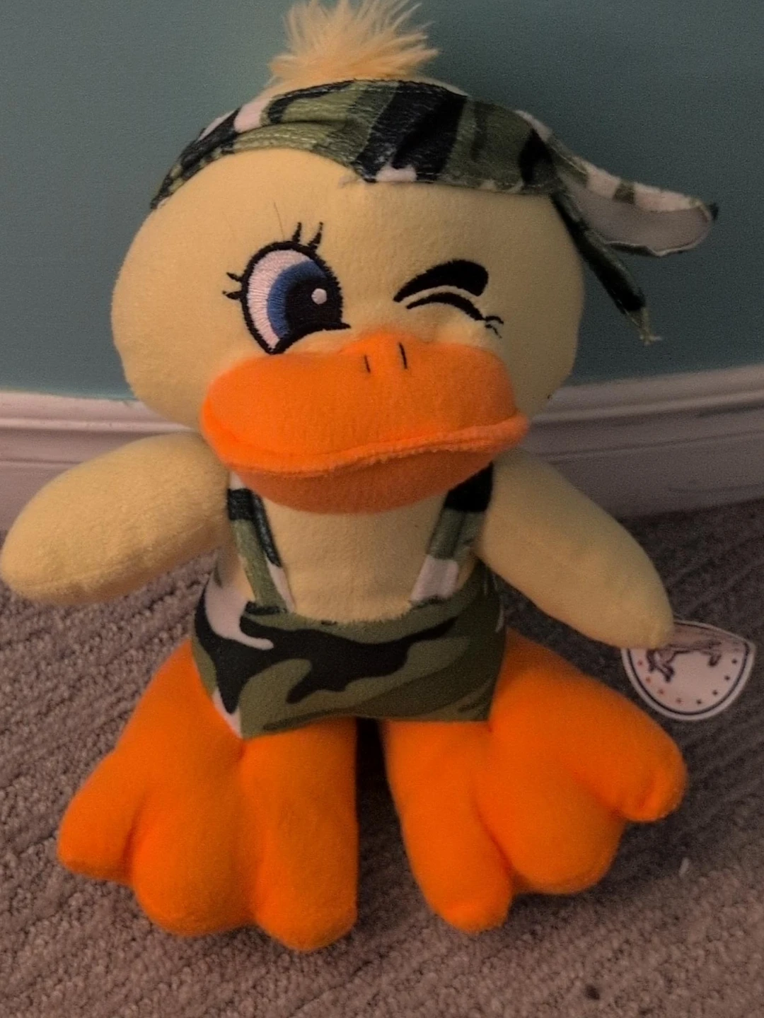 Yellow Duck Plush Toy with Camo Outfit