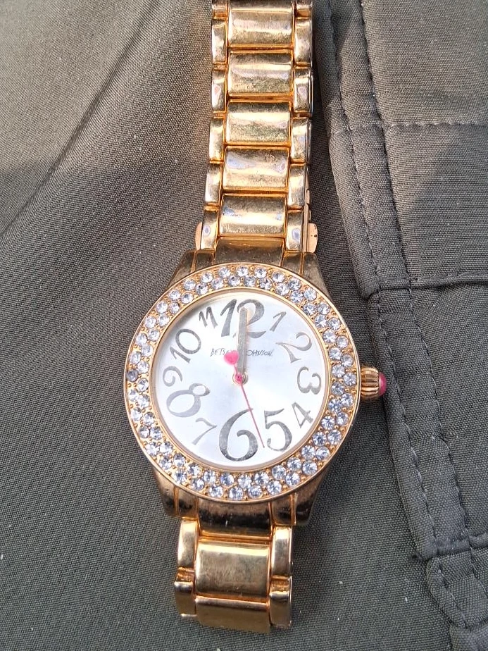 Betsey Johnson Gold Tone Watch with Rhinestone Bezel