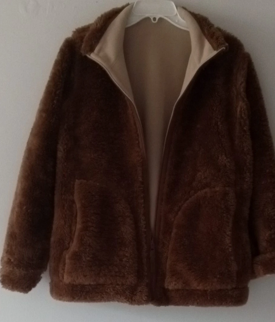 Brown Faux Fur Jacket with Fleece Lining