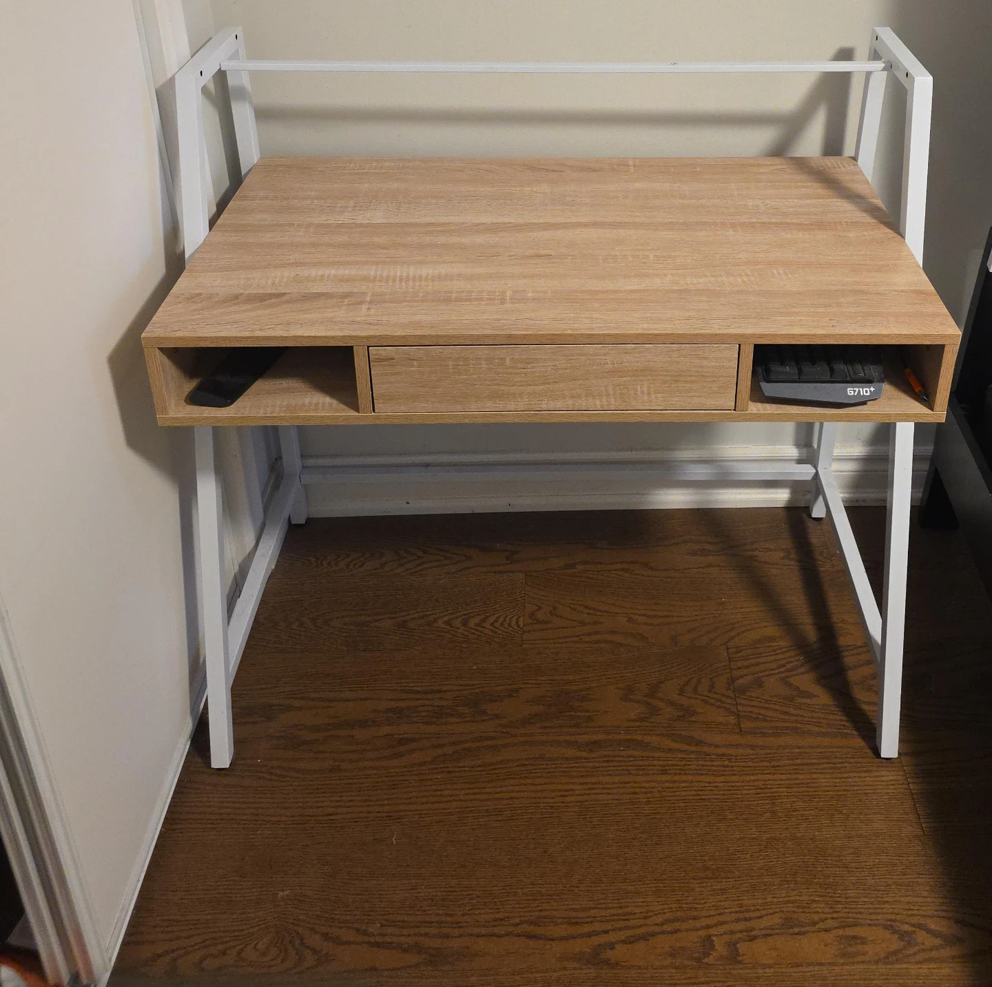 Compact Wood Grain Desk with Storage Drawer