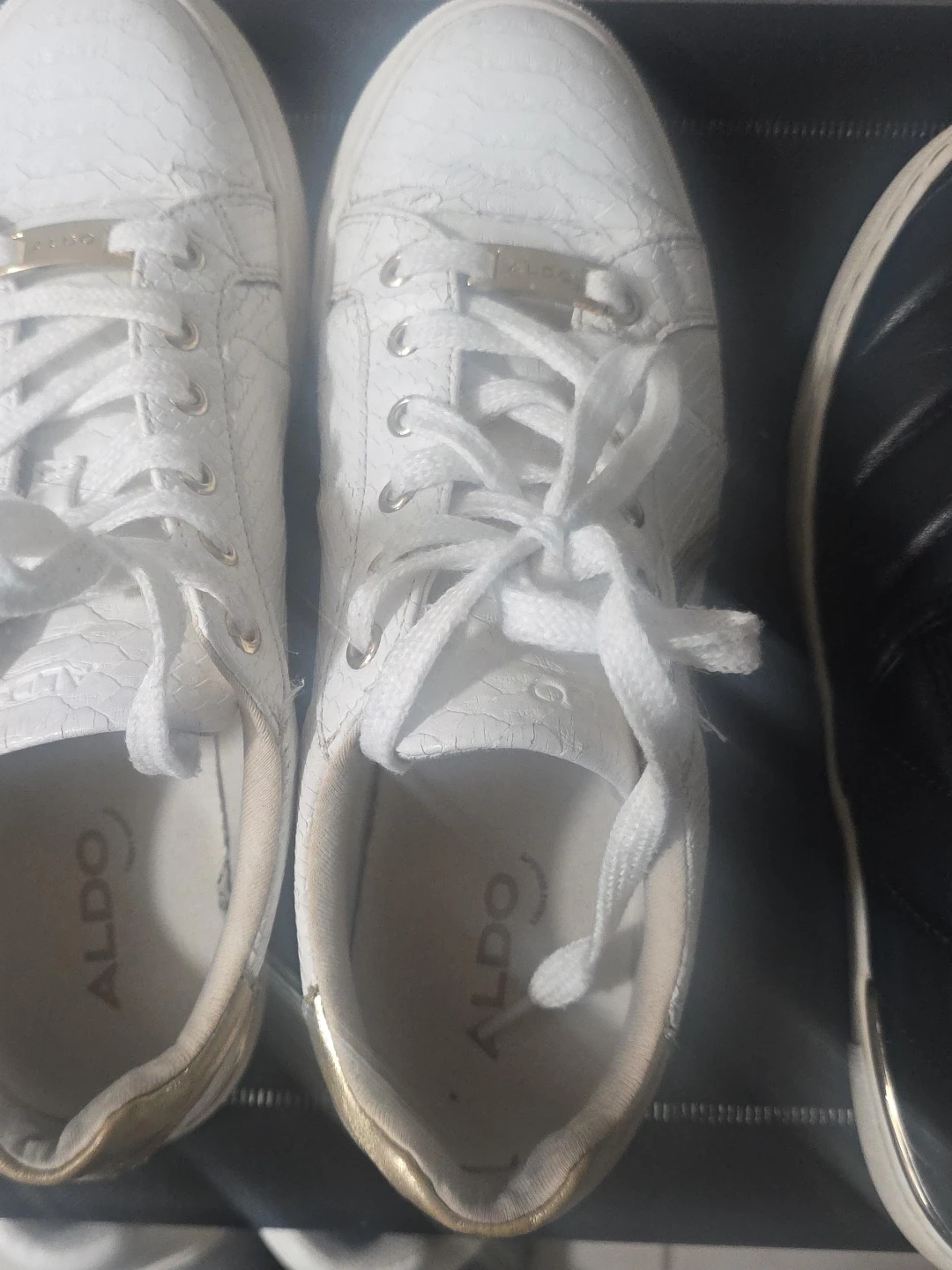 ALDO White Snakeskin Embossed Sneakers
