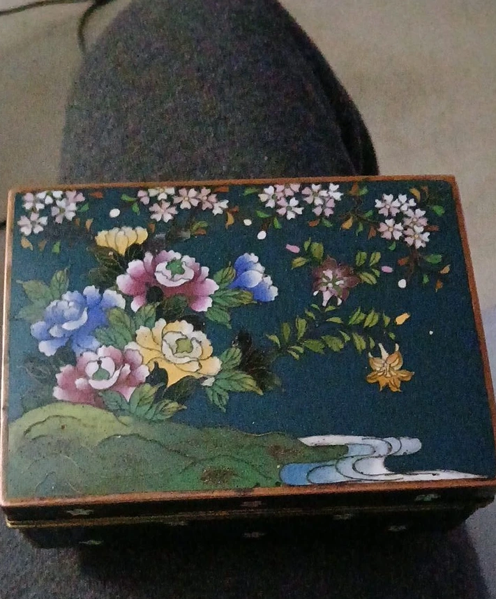 Vintage Floral Cloisonné Trinket Box