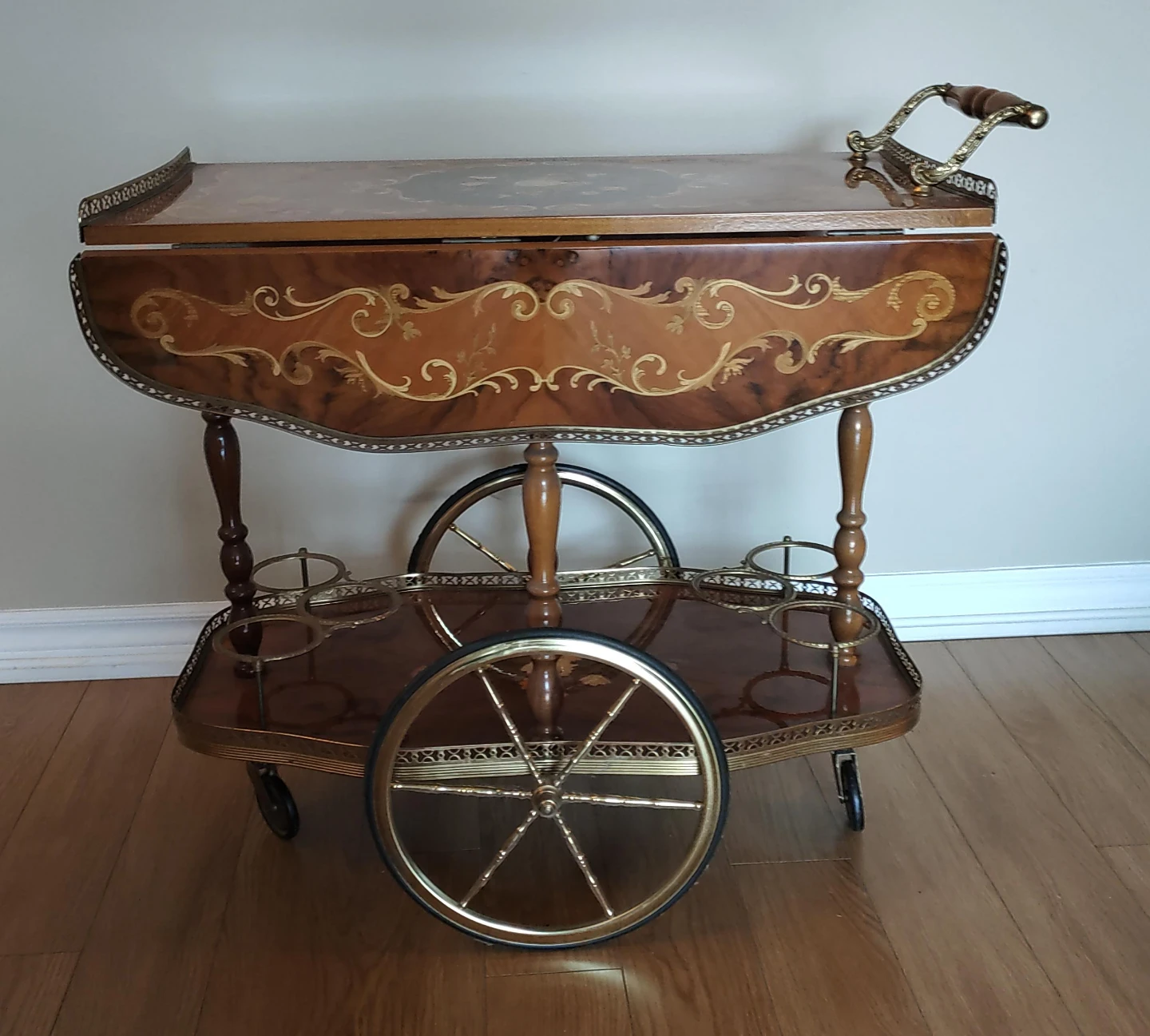 Vintage Wood Bar Cart with Wheels
