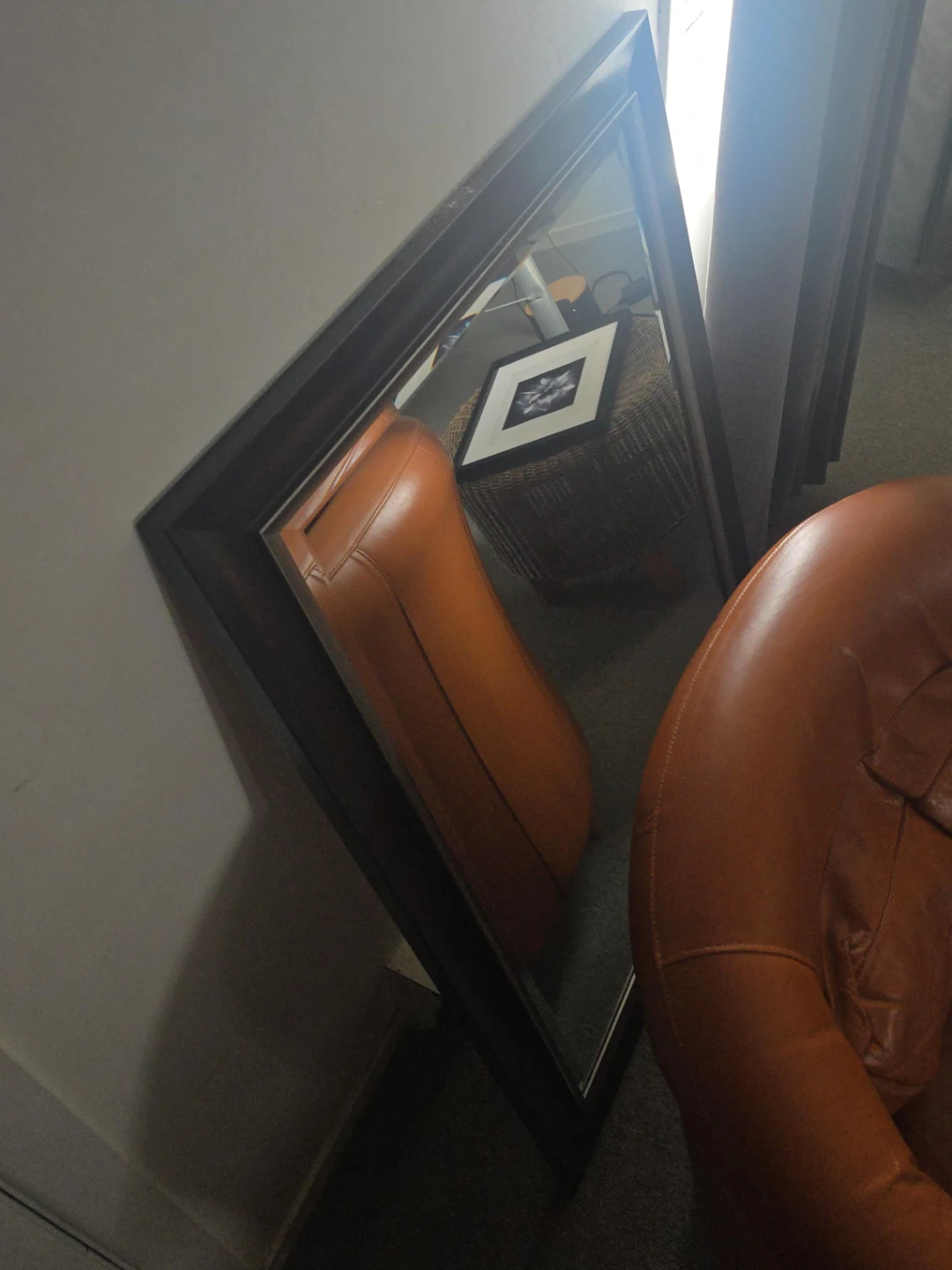 Large Standing Mirror with Dark Wood Frame