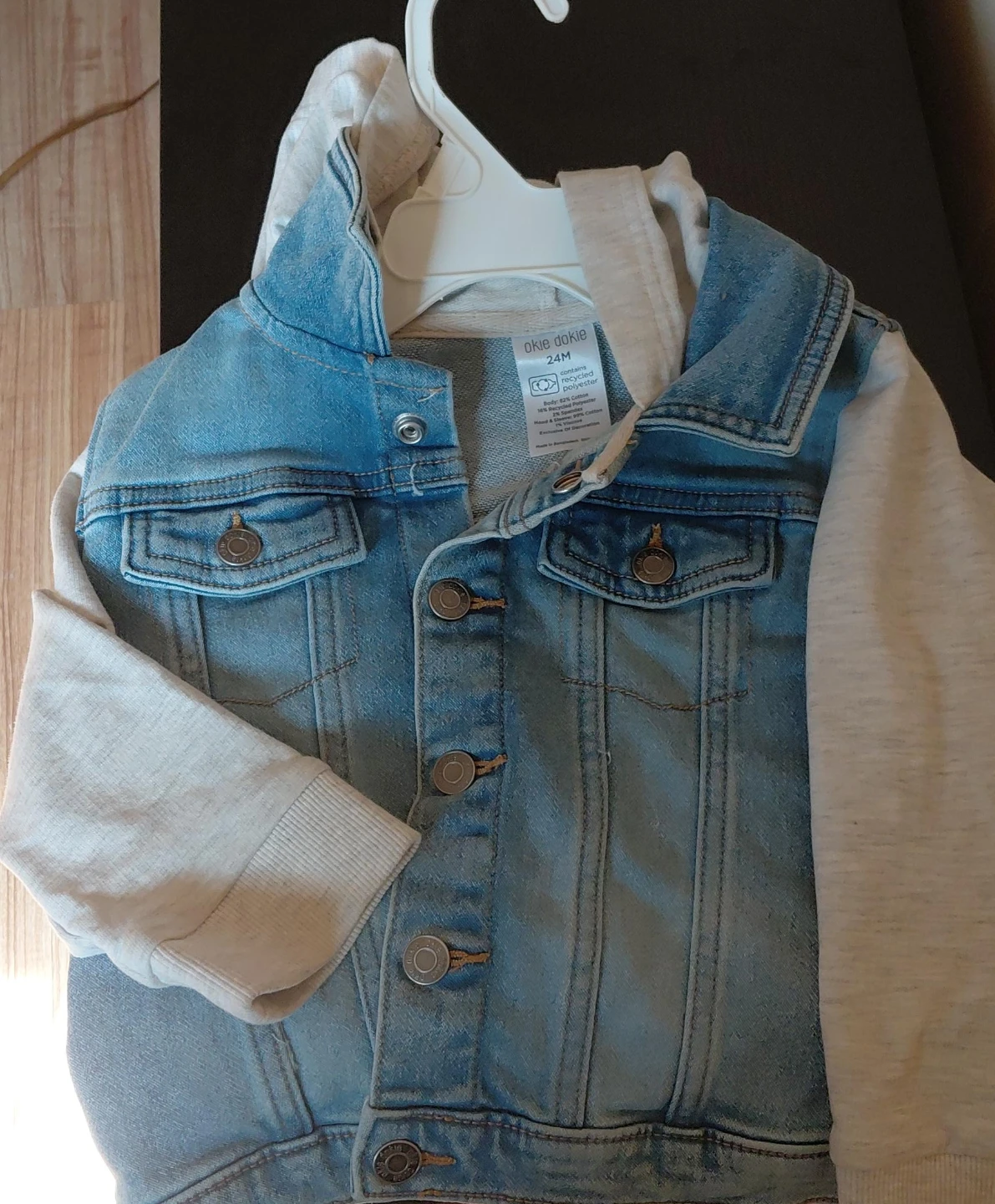 Okie Dokie Baby Denim Jacket with Hoodie - 24M