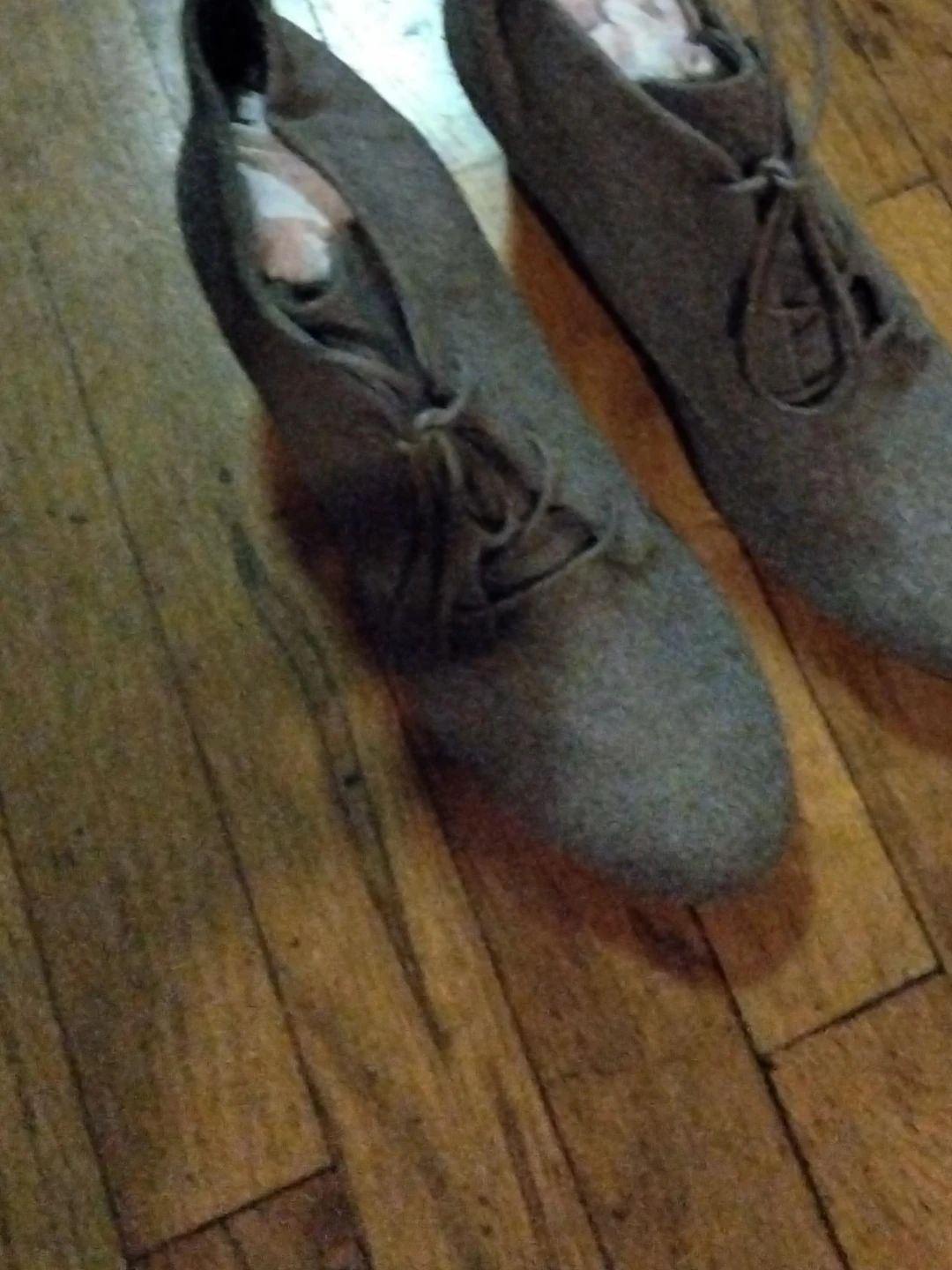 Brown Felt Ankle Boots with Laces