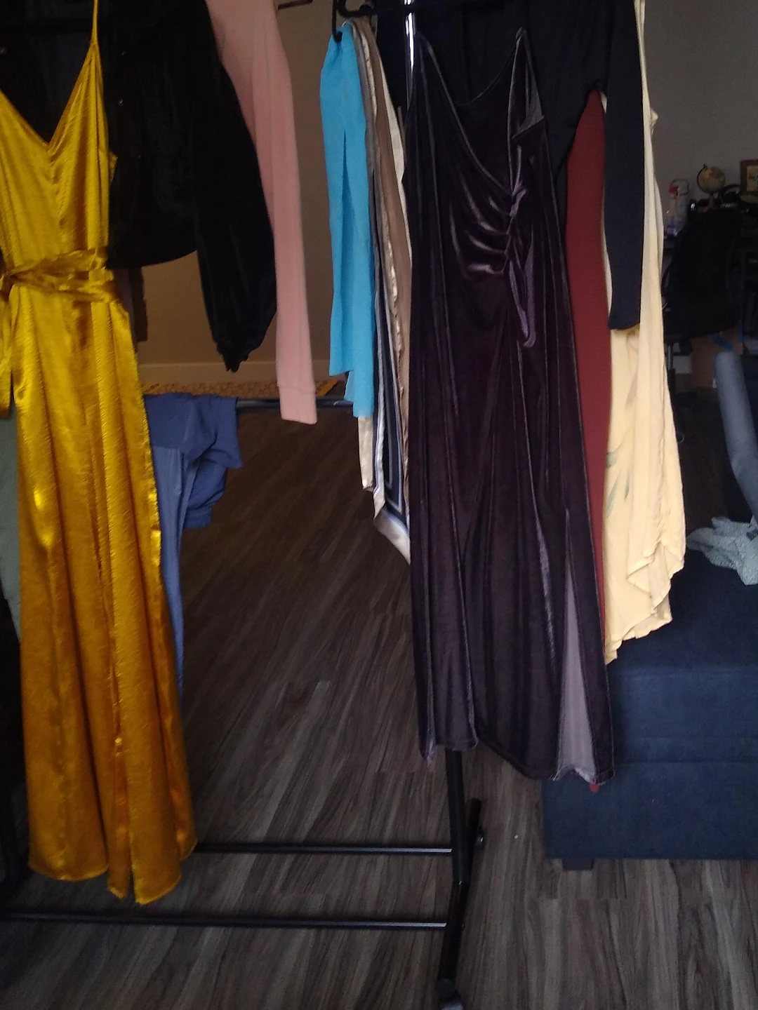Gold satin dress with sash