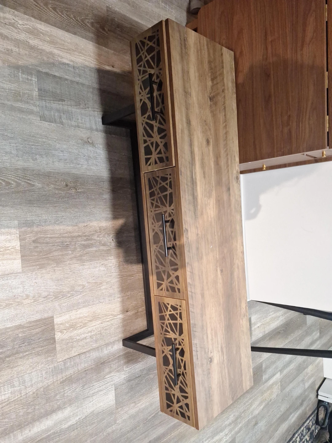 Brown Wood Console Table with 3 Drawers