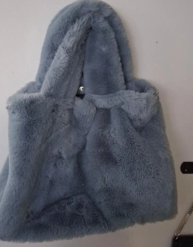 Blue Faux Fur Tote Bag