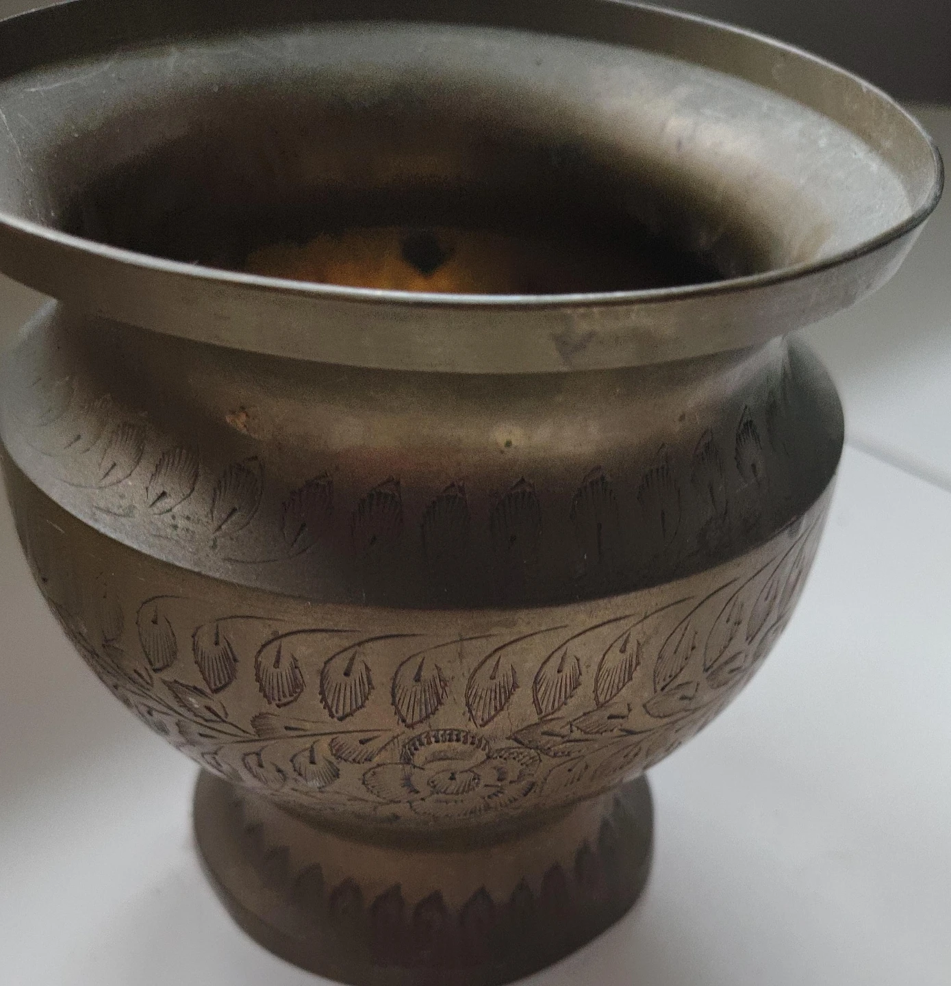 Vintage Brass Pot with Engraved Design